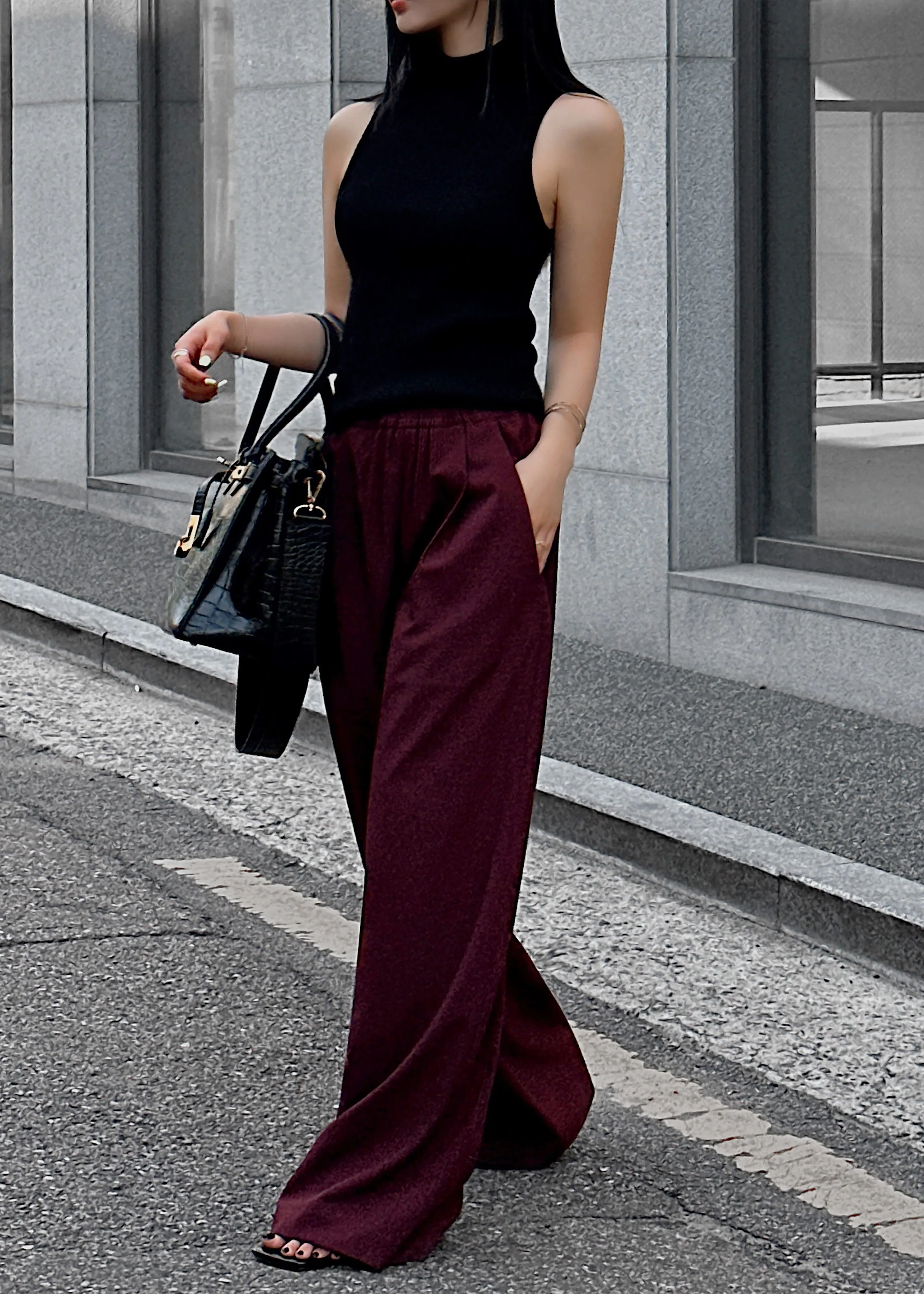 Neva Wide Trousers - Burgundy sold by Frankie Shop product image thumbnail 5
