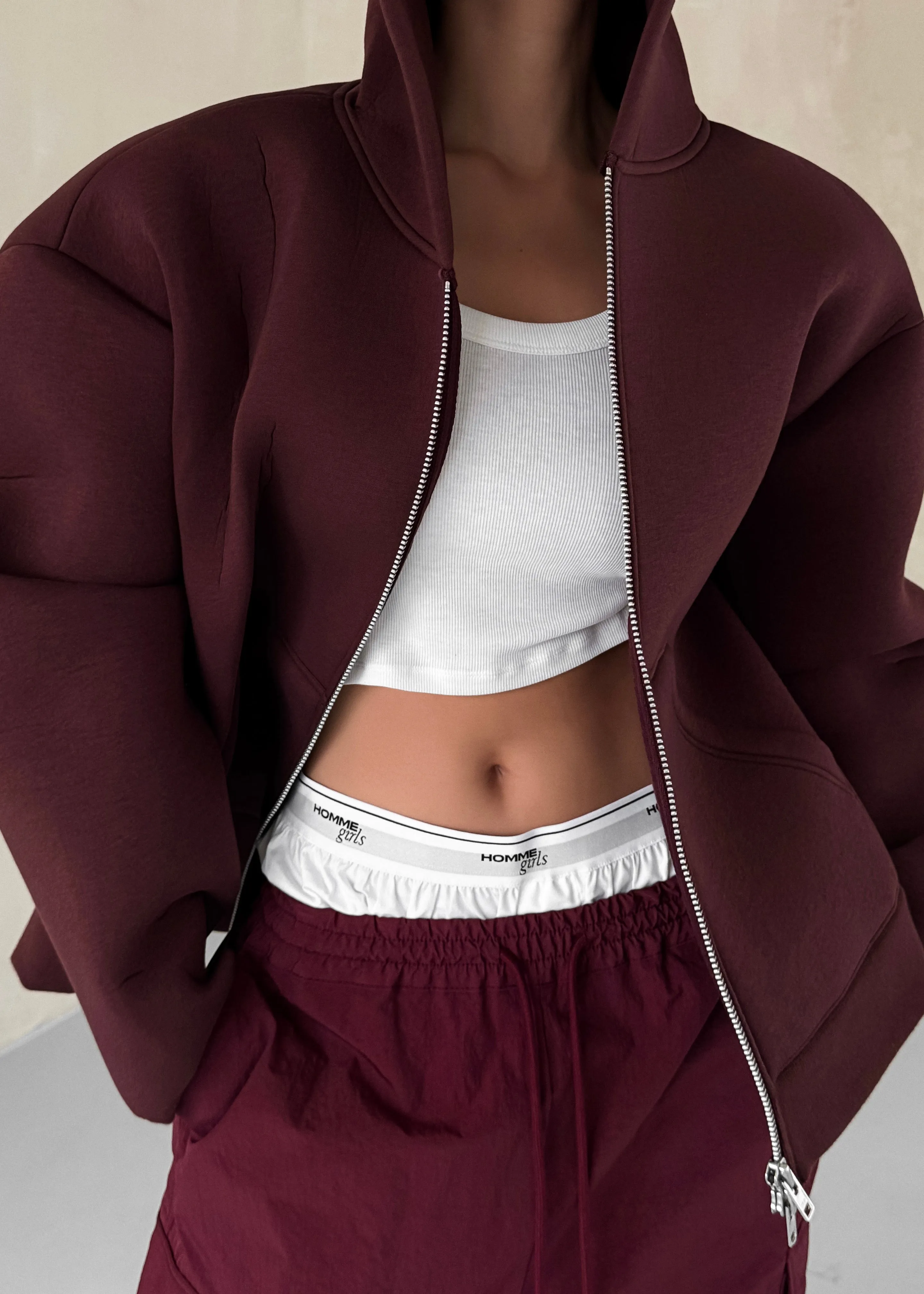 Calder Neoprene Zip-Up Hoodie - Burgundy sold by Frankie Shop product image thumbnail 3