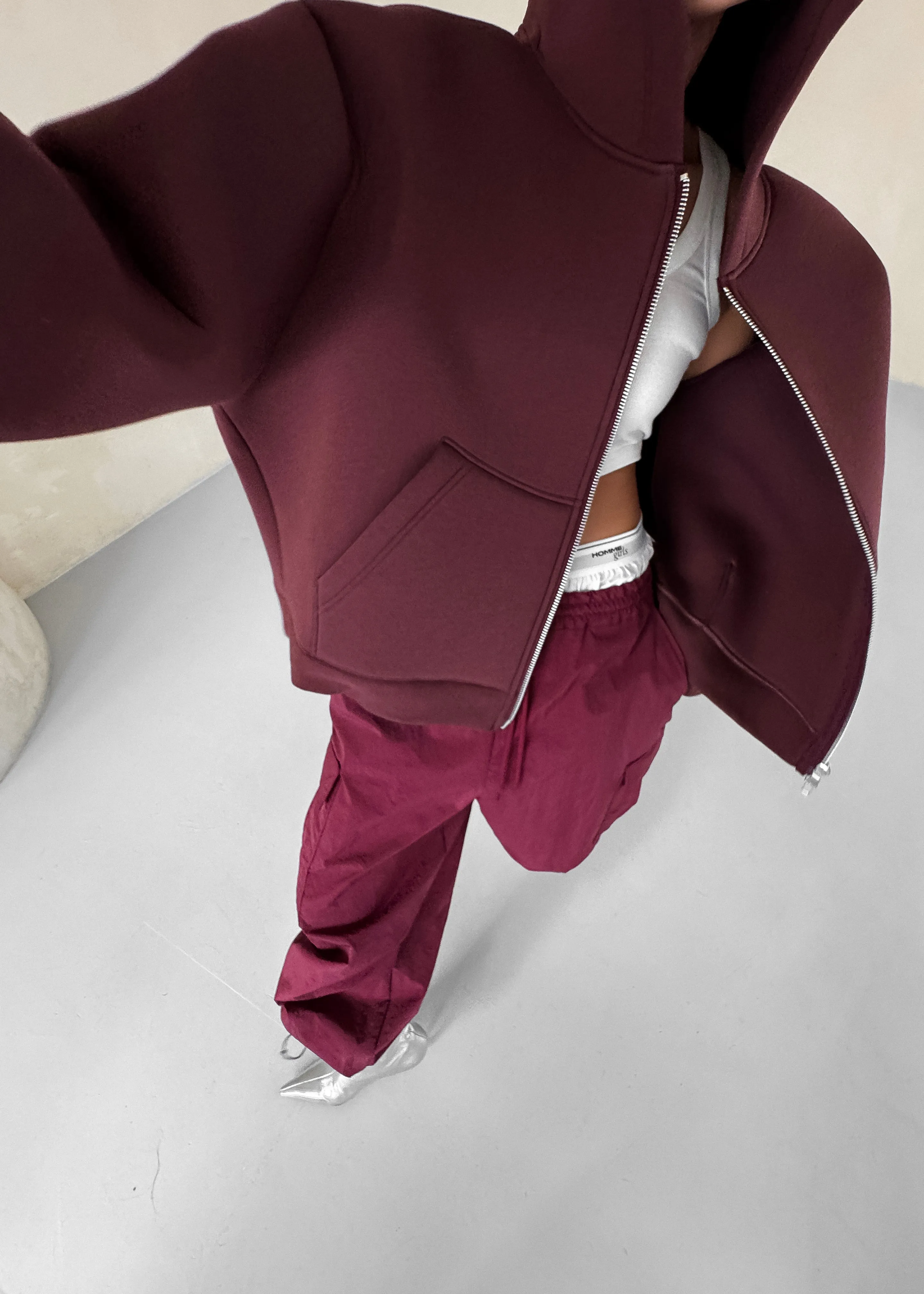 Calder Neoprene Zip-Up Hoodie - Burgundy sold by Frankie Shop