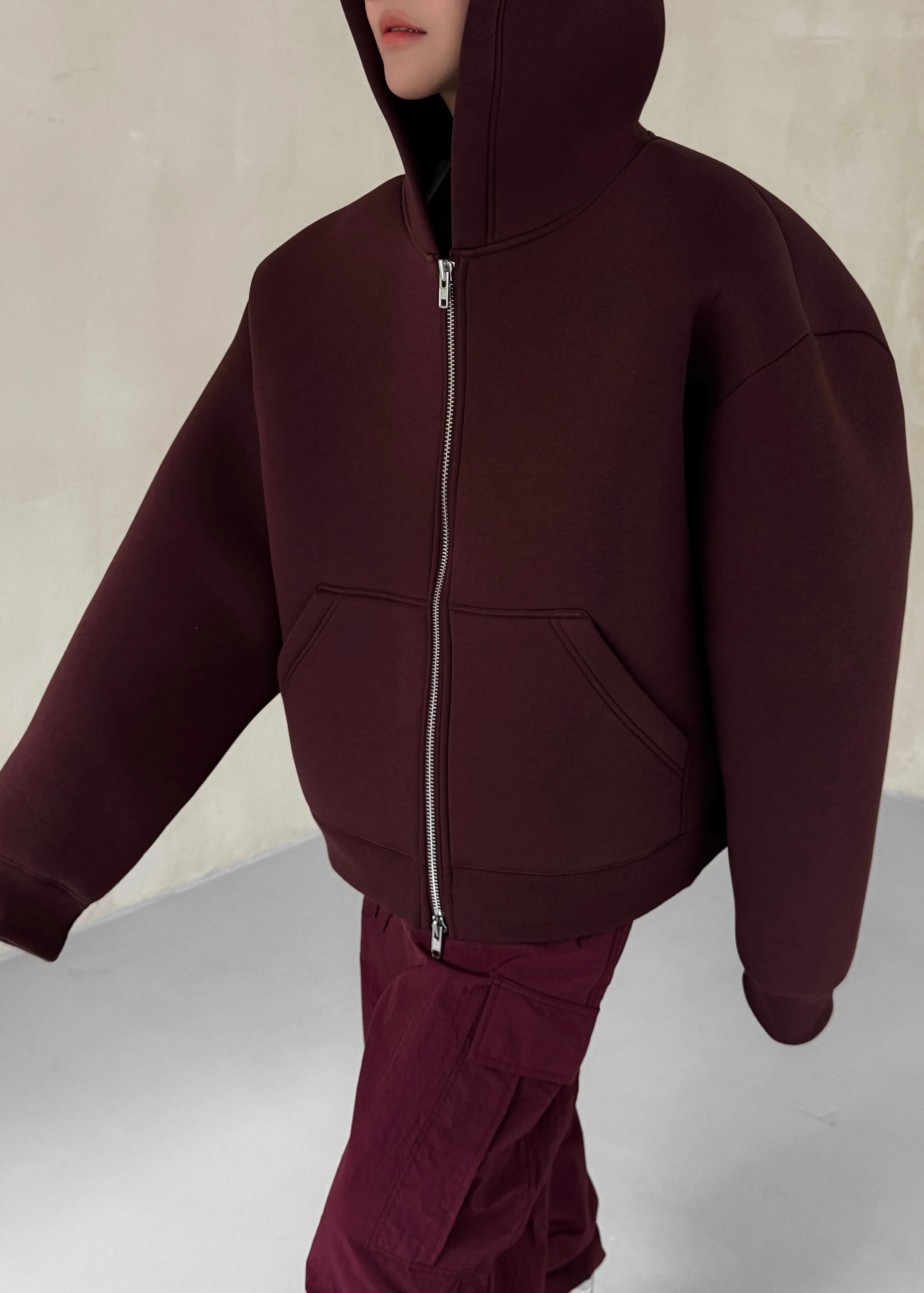 Calder Neoprene Zip-Up Hoodie - Burgundy sold by Frankie Shop product image thumbnail 4