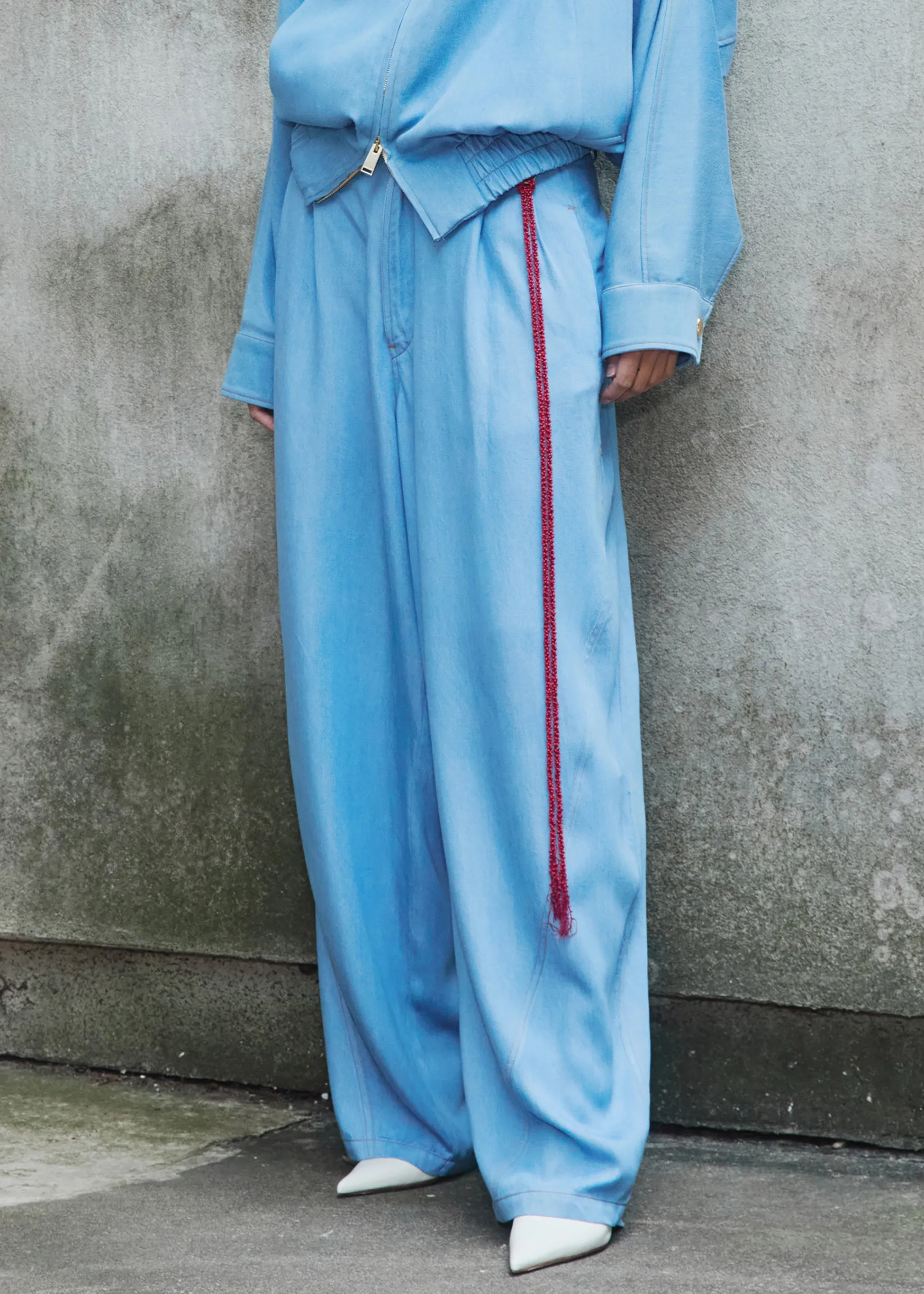 Darkpark Phebe Chain Adorned Wide-Leg Pants - Light Blue sold by Frankie Shop