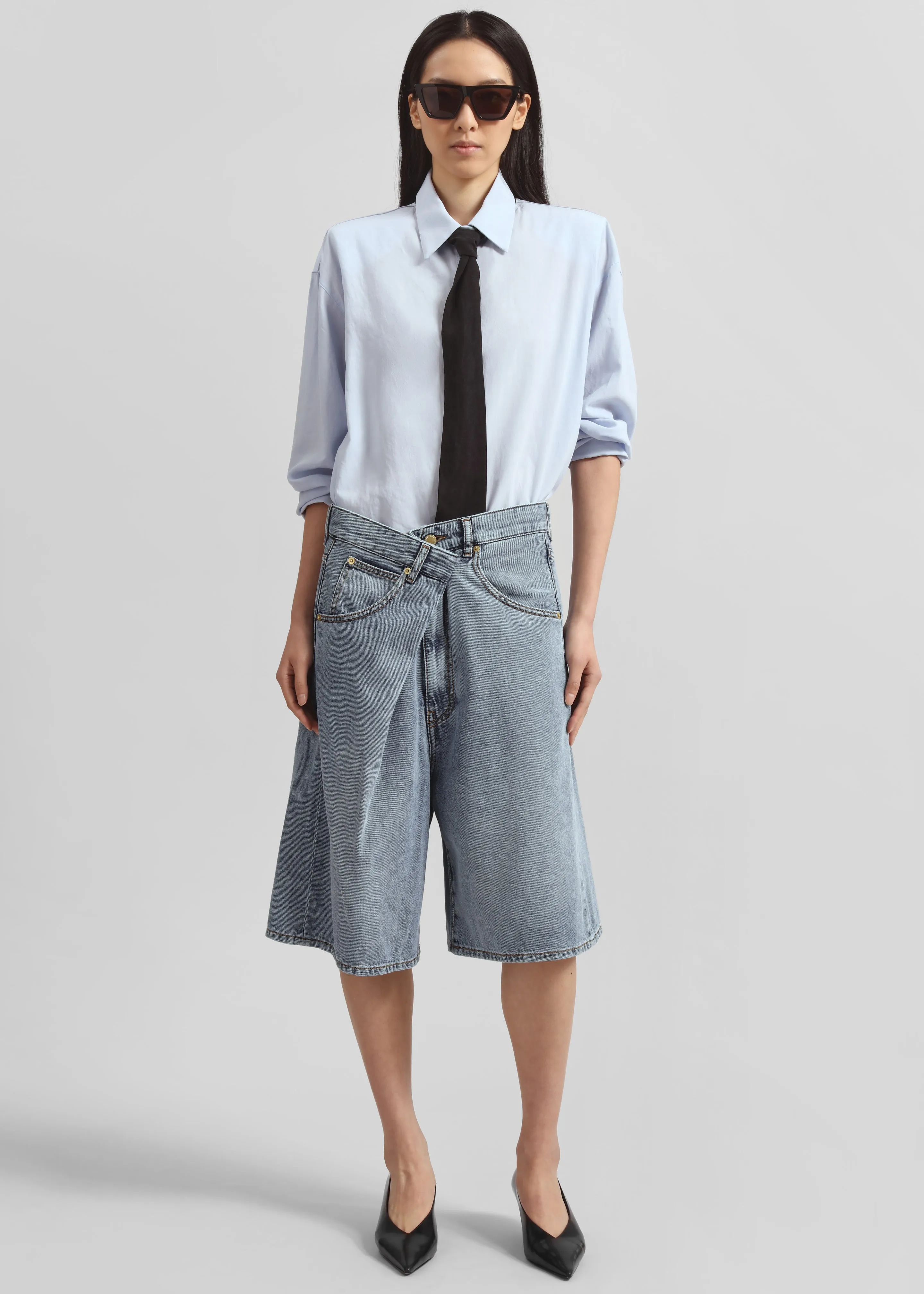 Darkpark Ines Fold Over Shorts - San Fran Blue sold by Frankie Shop