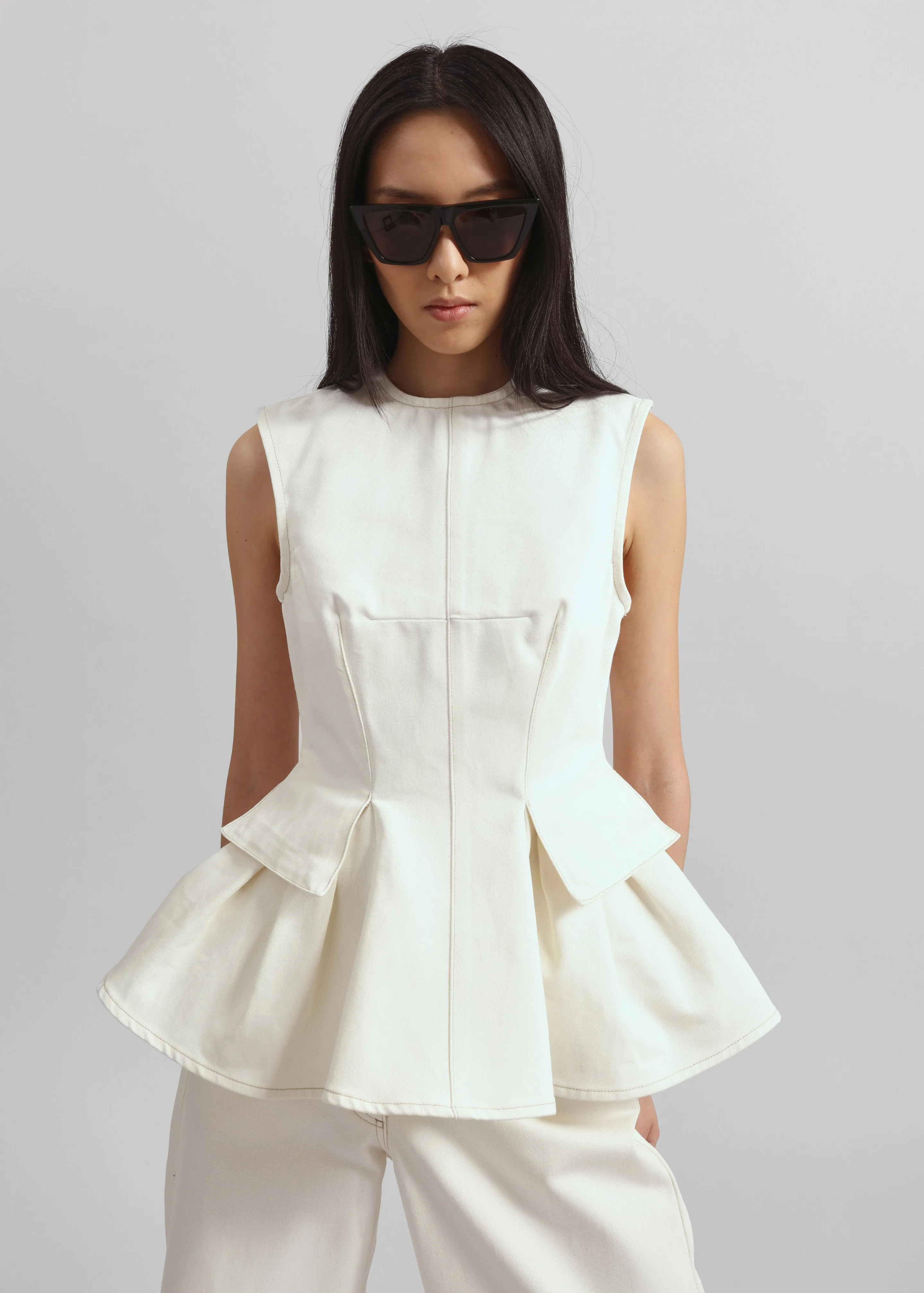 Remain Peplum Denim Top - Ecru sold by Frankie Shop