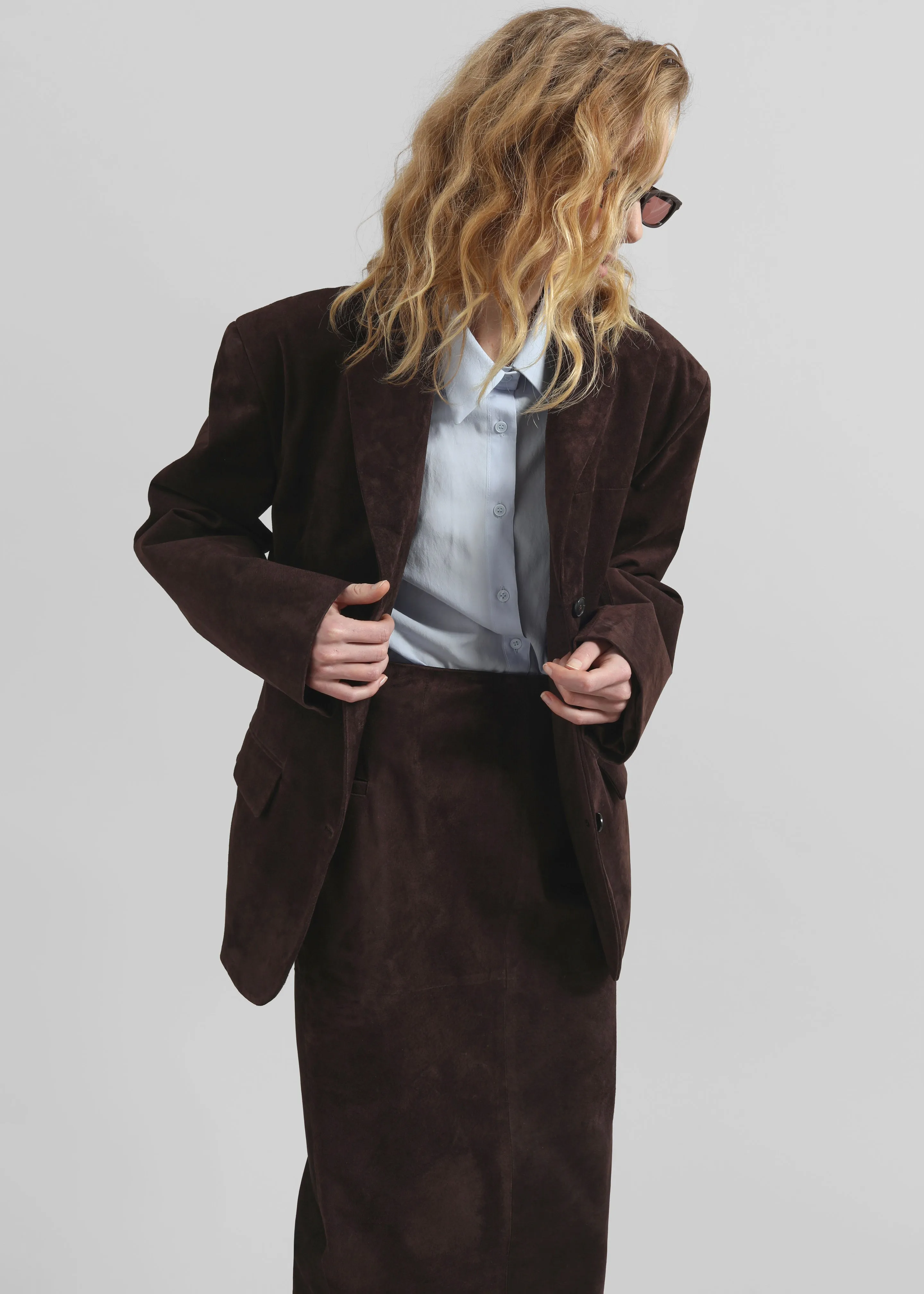 Salnor Suede Midi Skirt - Dark Brown sold by Frankie Shop product image thumbnail 3