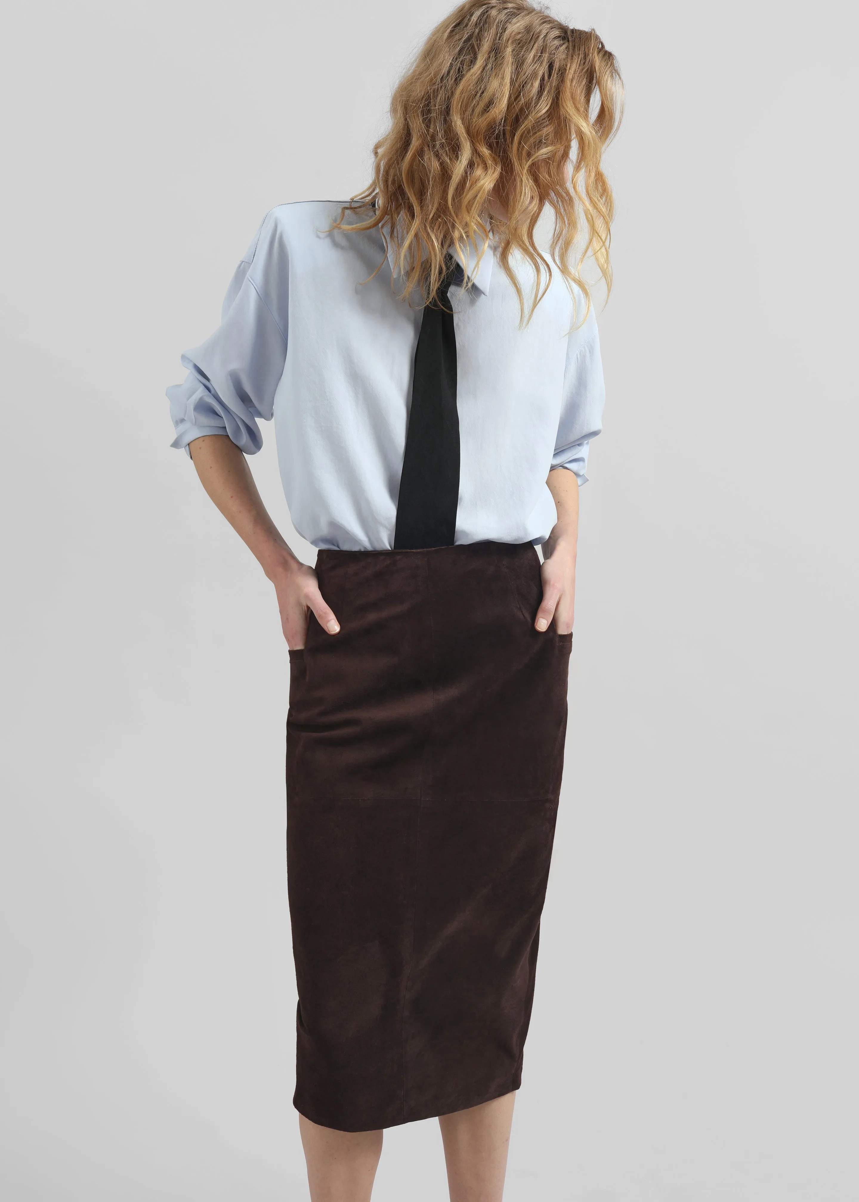 Salnor Suede Midi Skirt - Dark Brown sold by Frankie Shop