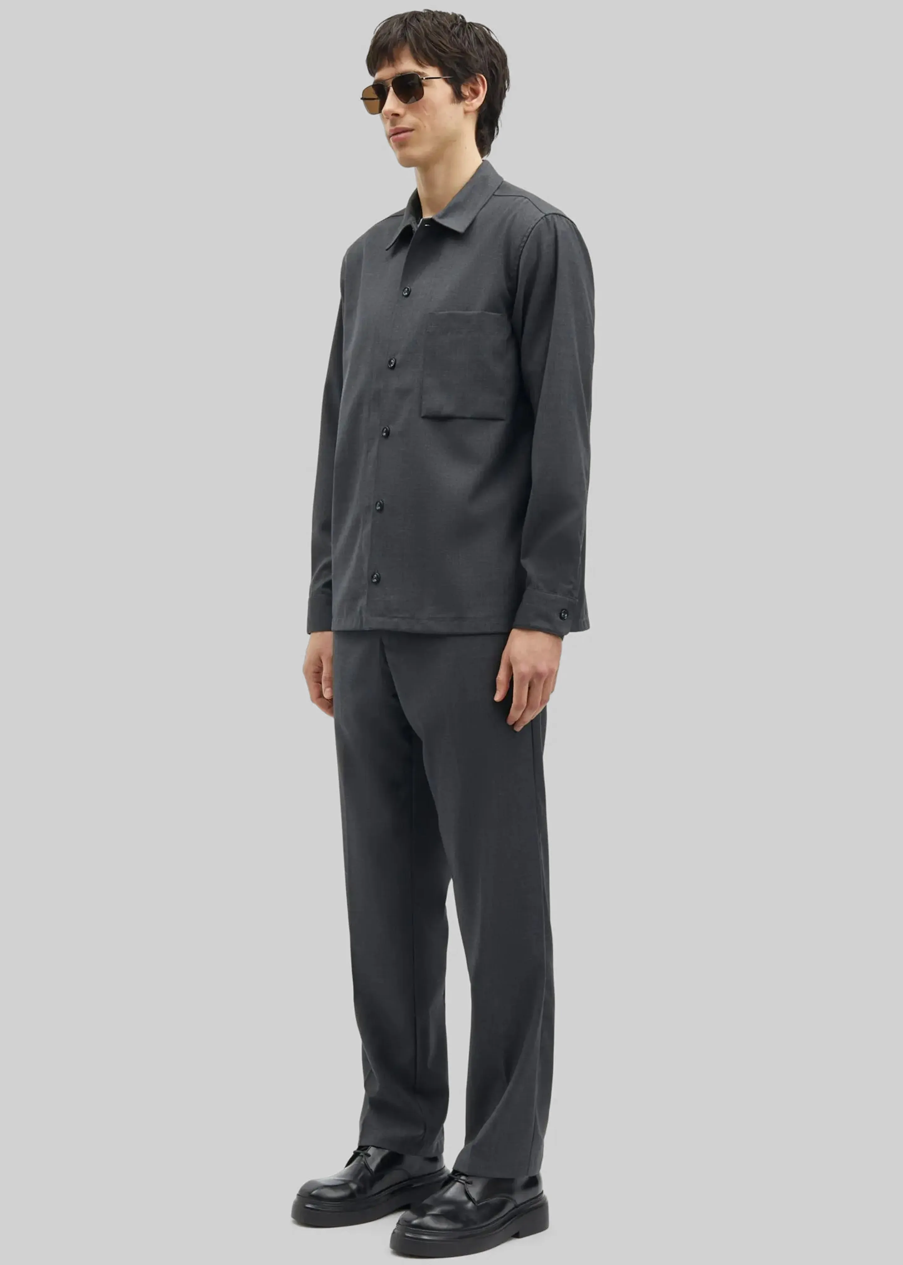 Samsøe Samsøe Sadamon Go Overshirt - Dark Grey Melange sold by Frankie Shop product image thumbnail 3