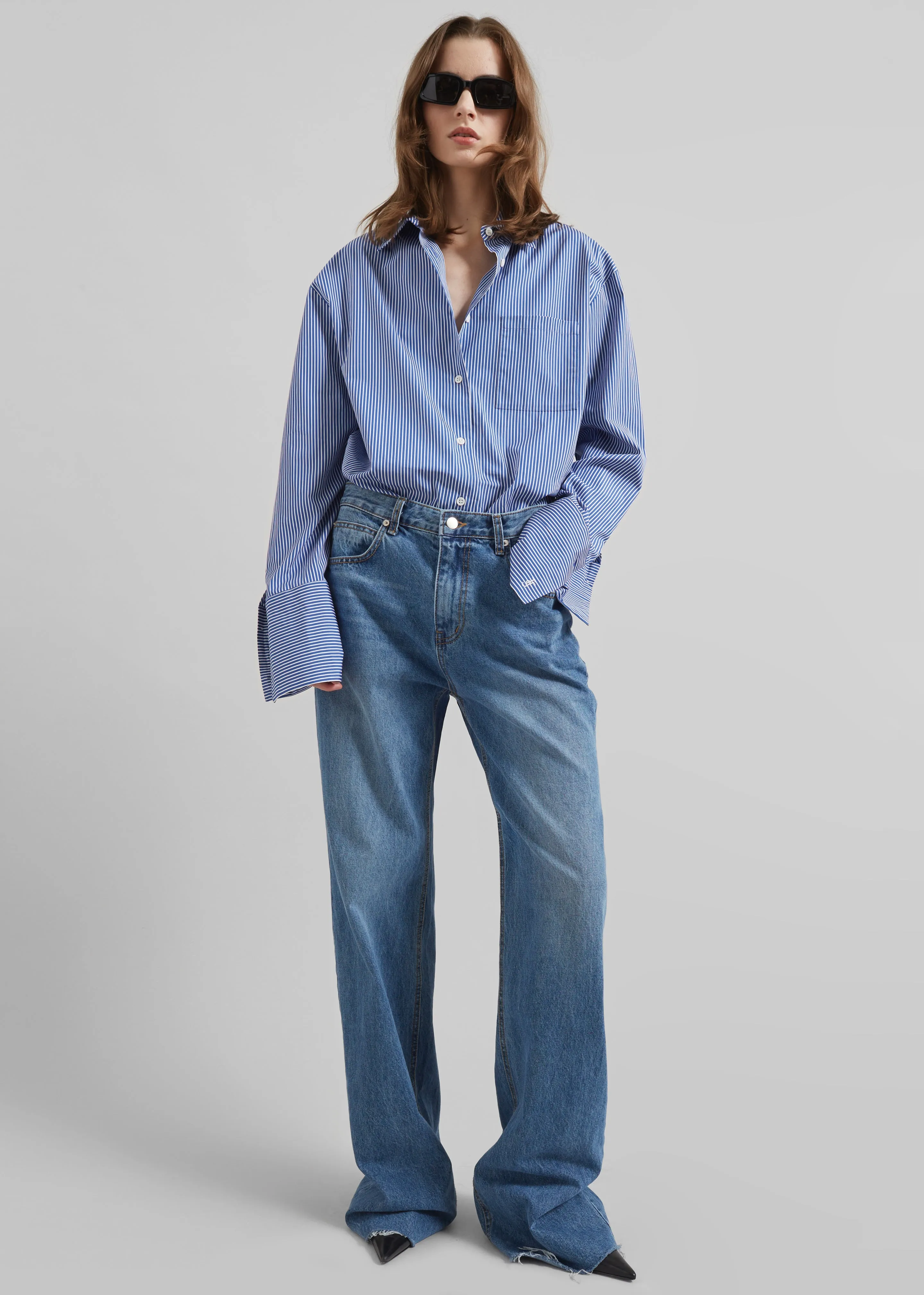 Anvers Striped Cotton Button Up Shirt - Blue/White Stripe sold by Frankie Shop product image thumbnail 2