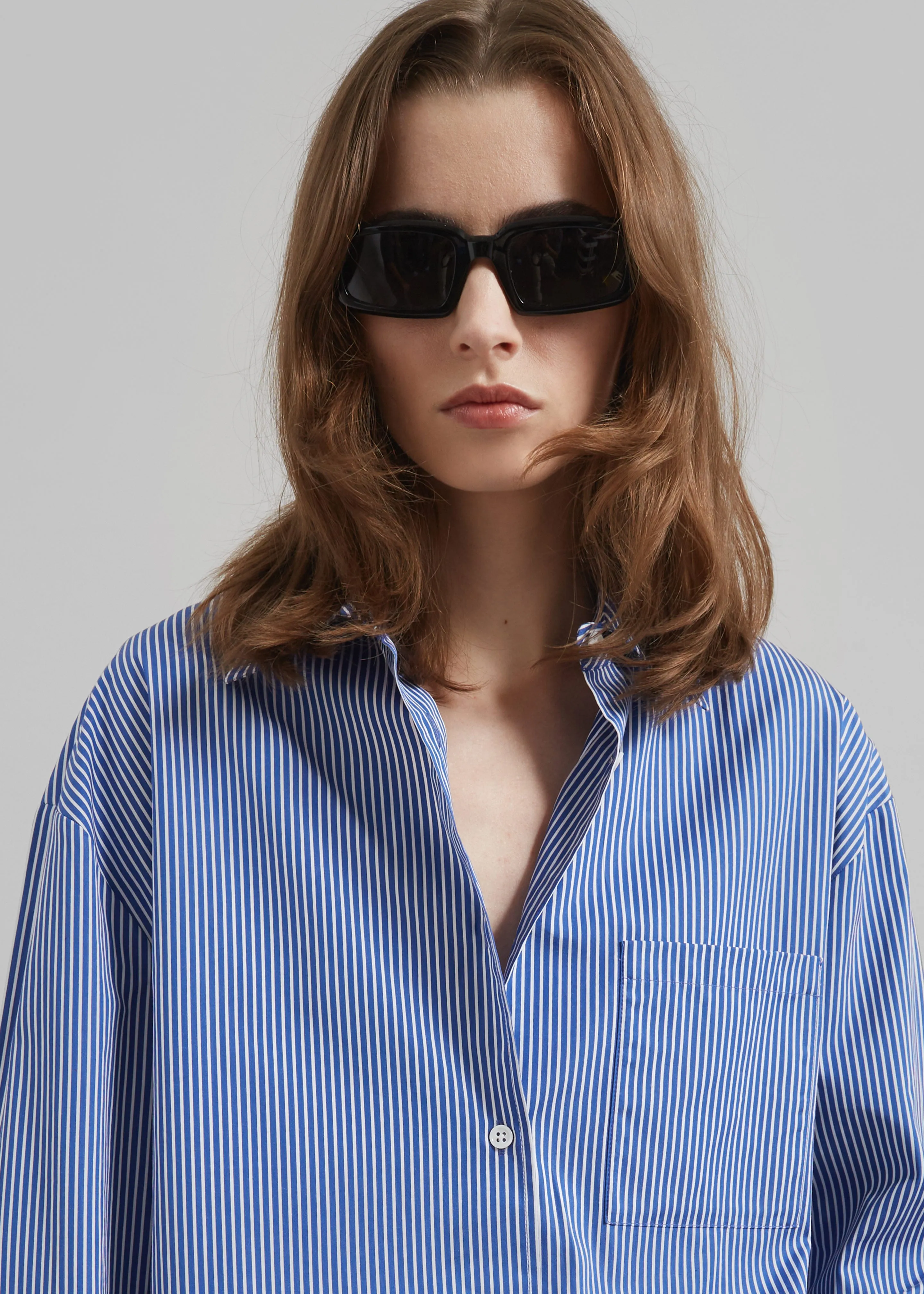 Anvers Striped Cotton Button Up Shirt - Blue/White Stripe sold by Frankie Shop product image thumbnail 3