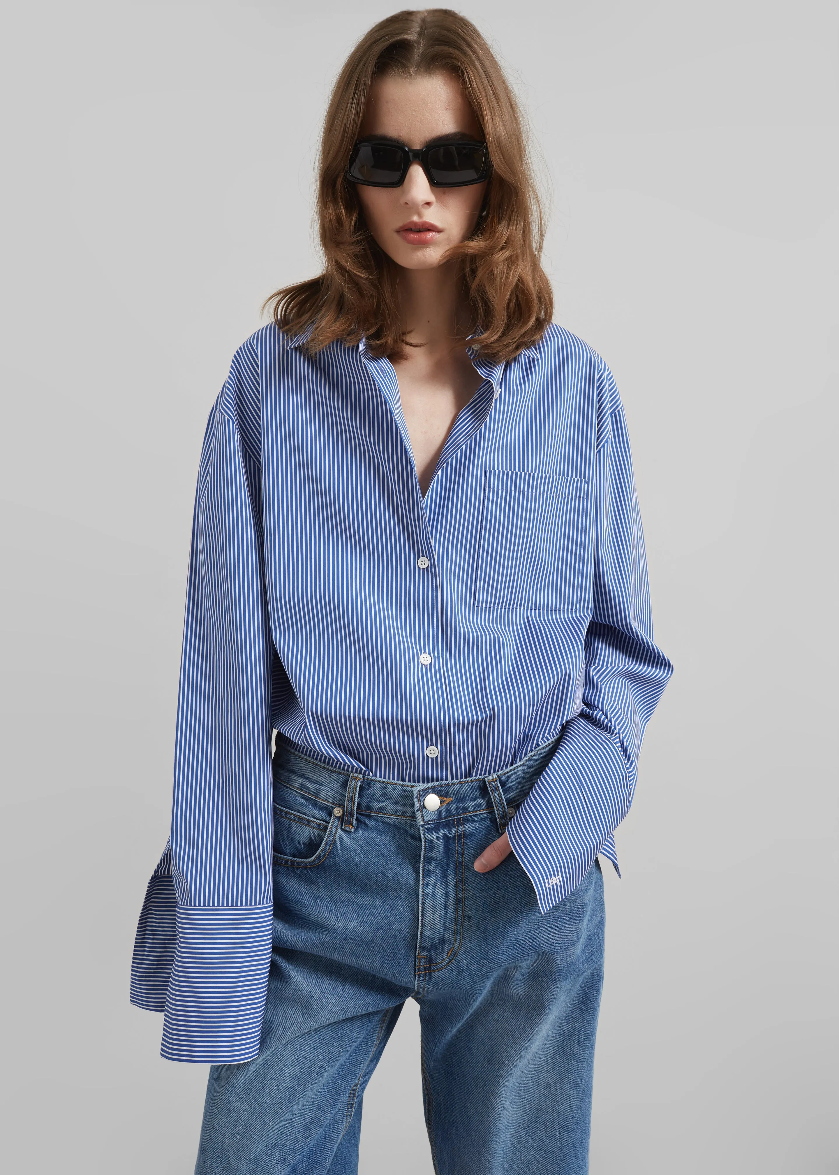 Anvers Striped Cotton Button Up Shirt - Blue/White Stripe sold by Frankie Shop