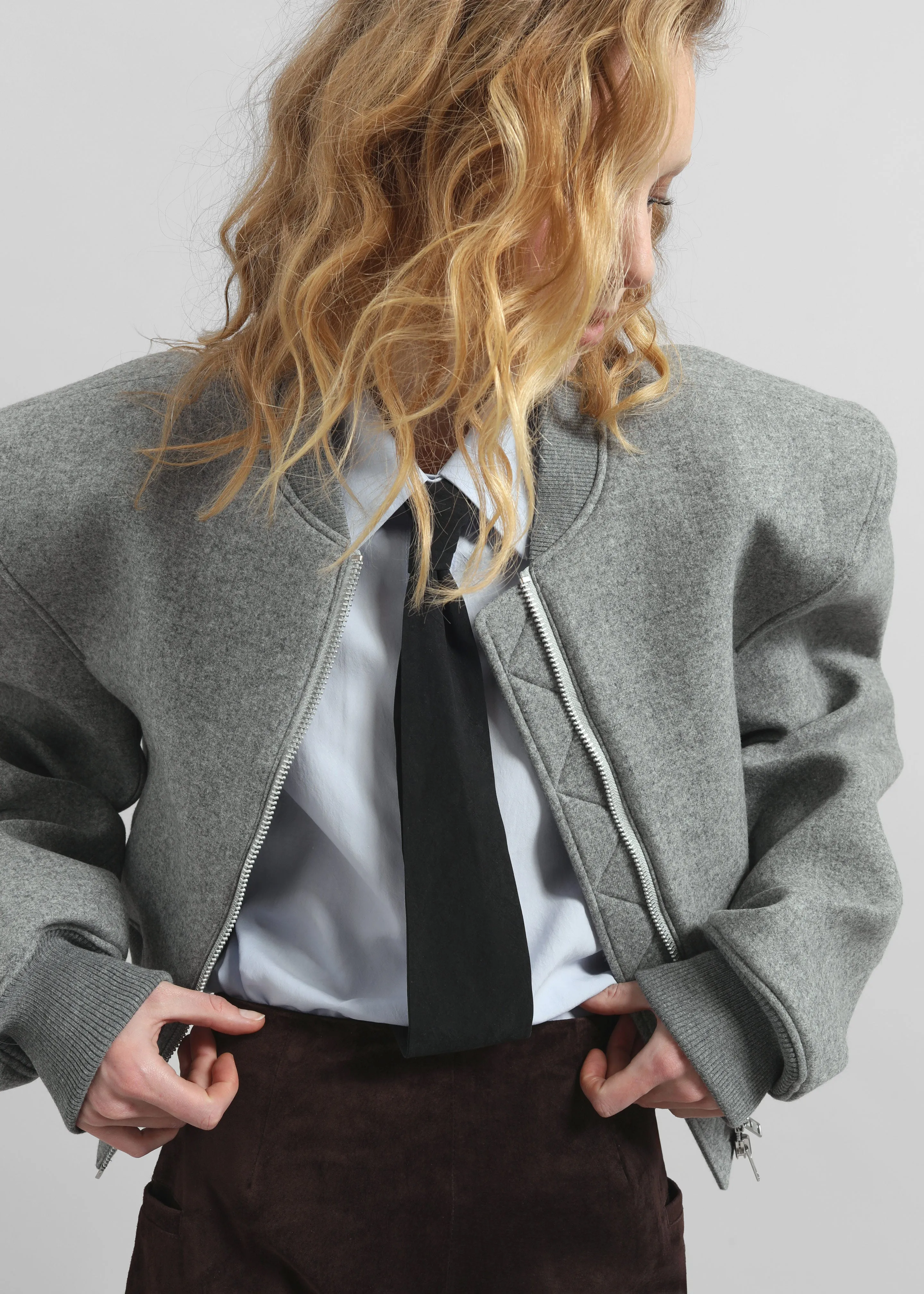 Glane Padded Wool Bomber Jacket - Grey Melange sold by Frankie Shop