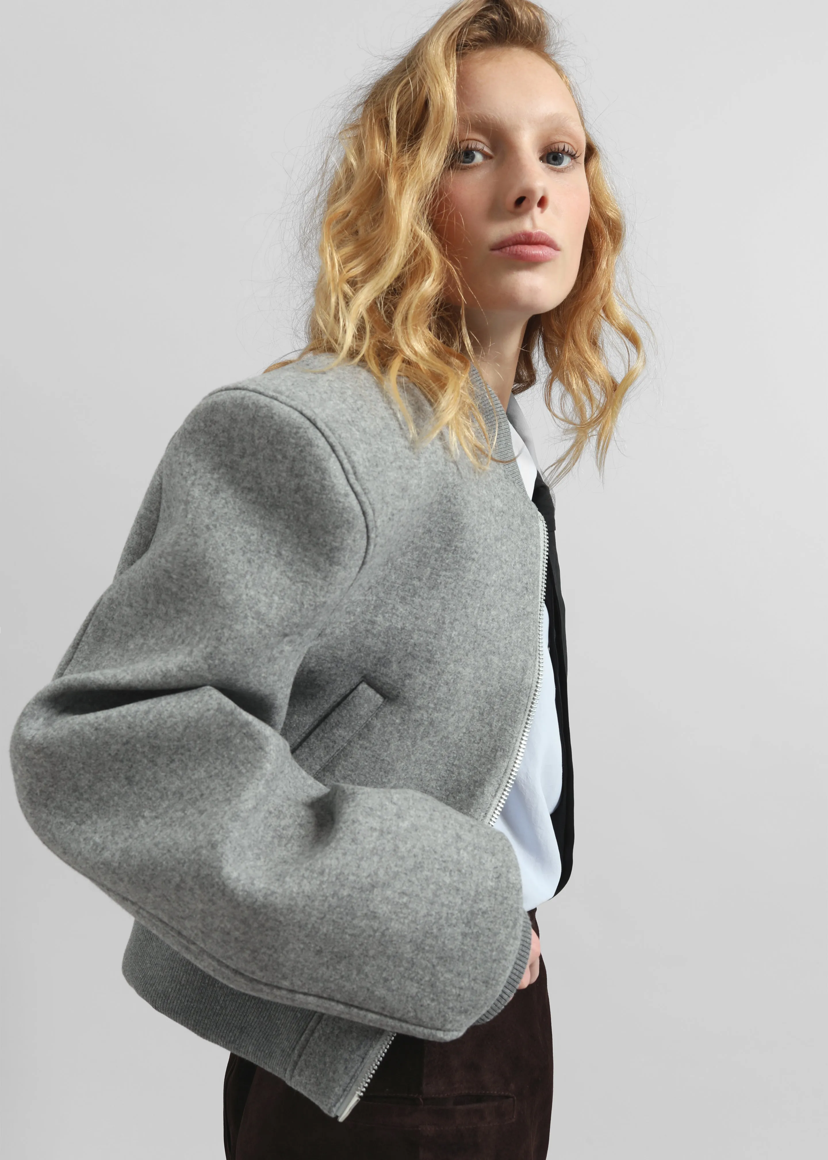 Glane Padded Wool Bomber Jacket - Grey Melange sold by Frankie Shop product image thumbnail 5