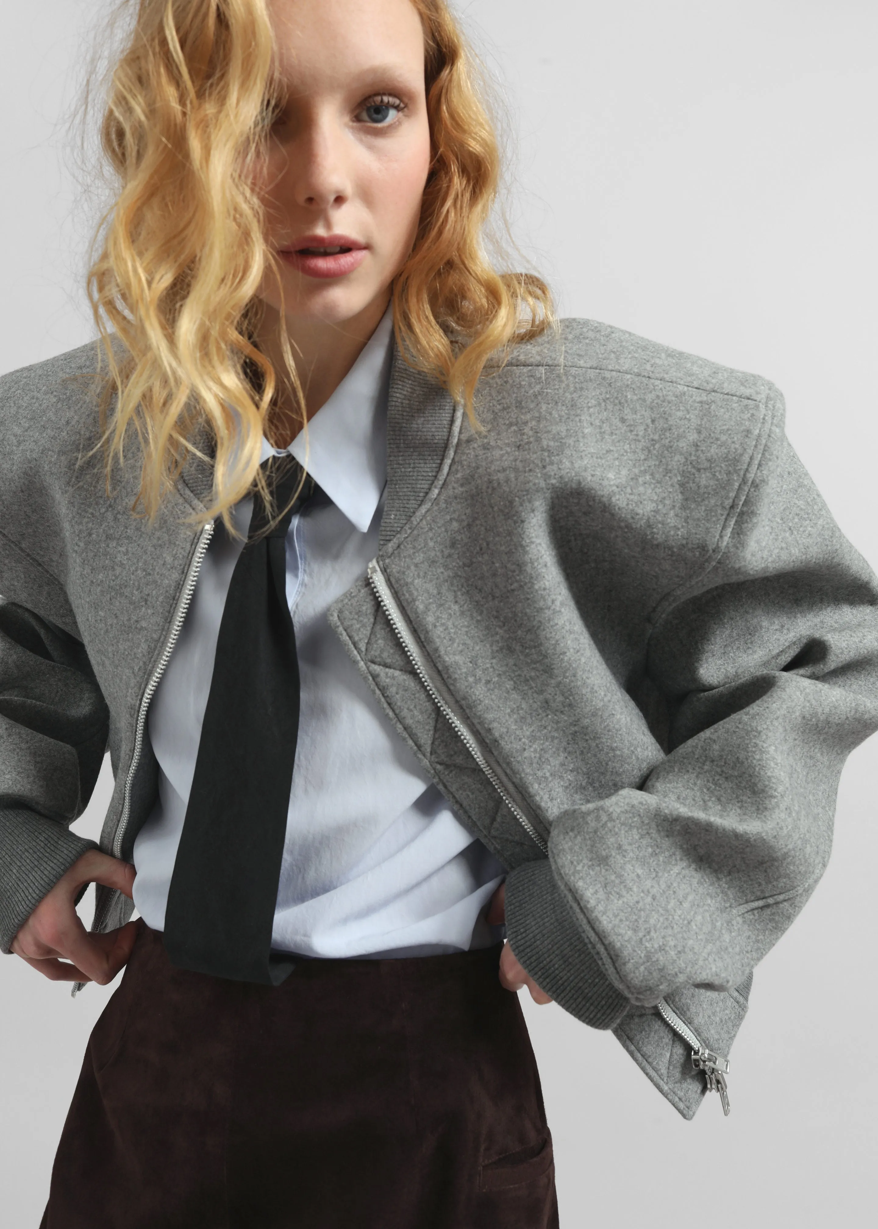 Glane Padded Wool Bomber Jacket - Grey Melange sold by Frankie Shop product image thumbnail 4