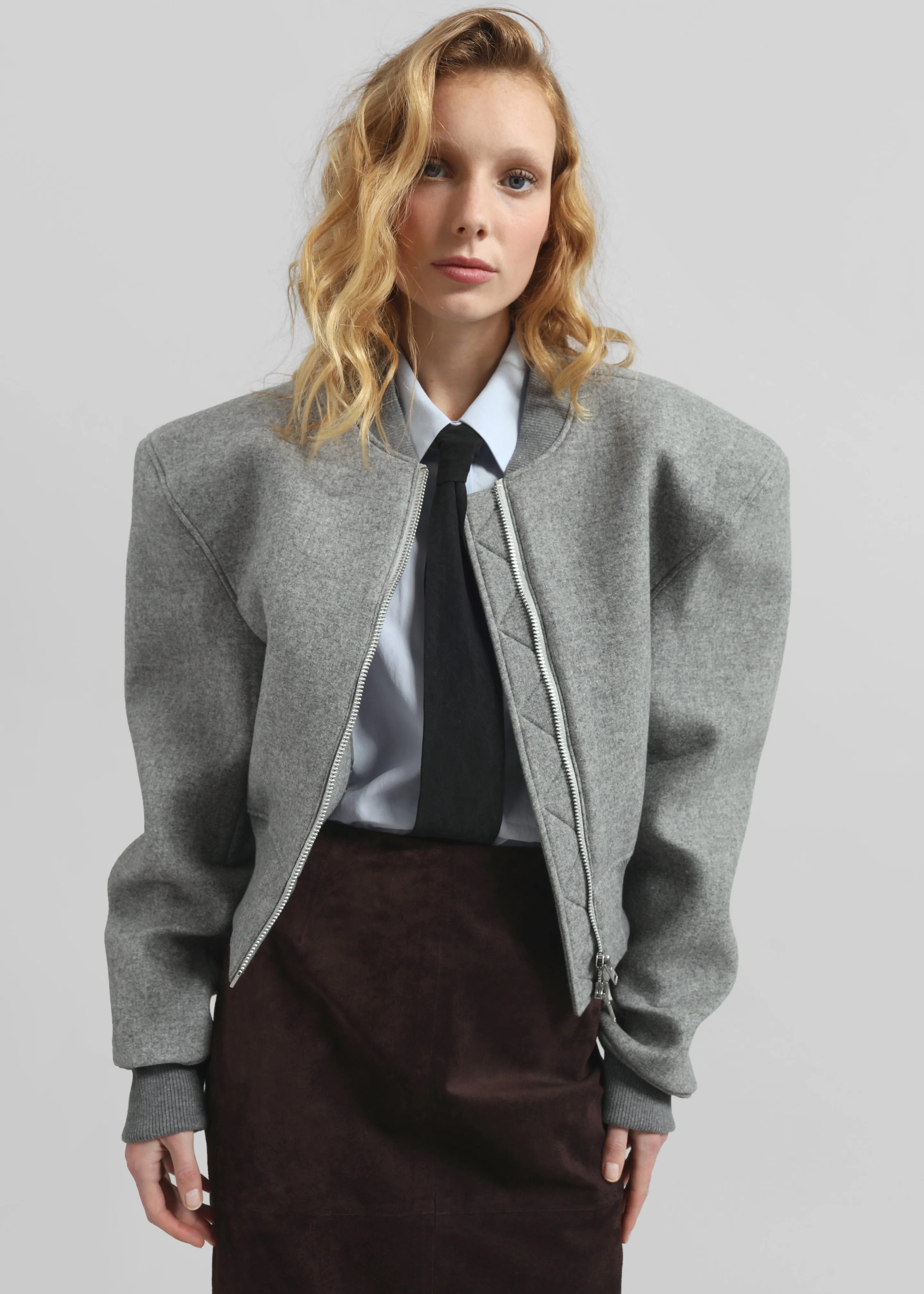 Glane Padded Wool Bomber Jacket - Grey Melange sold by Frankie Shop product image thumbnail 3