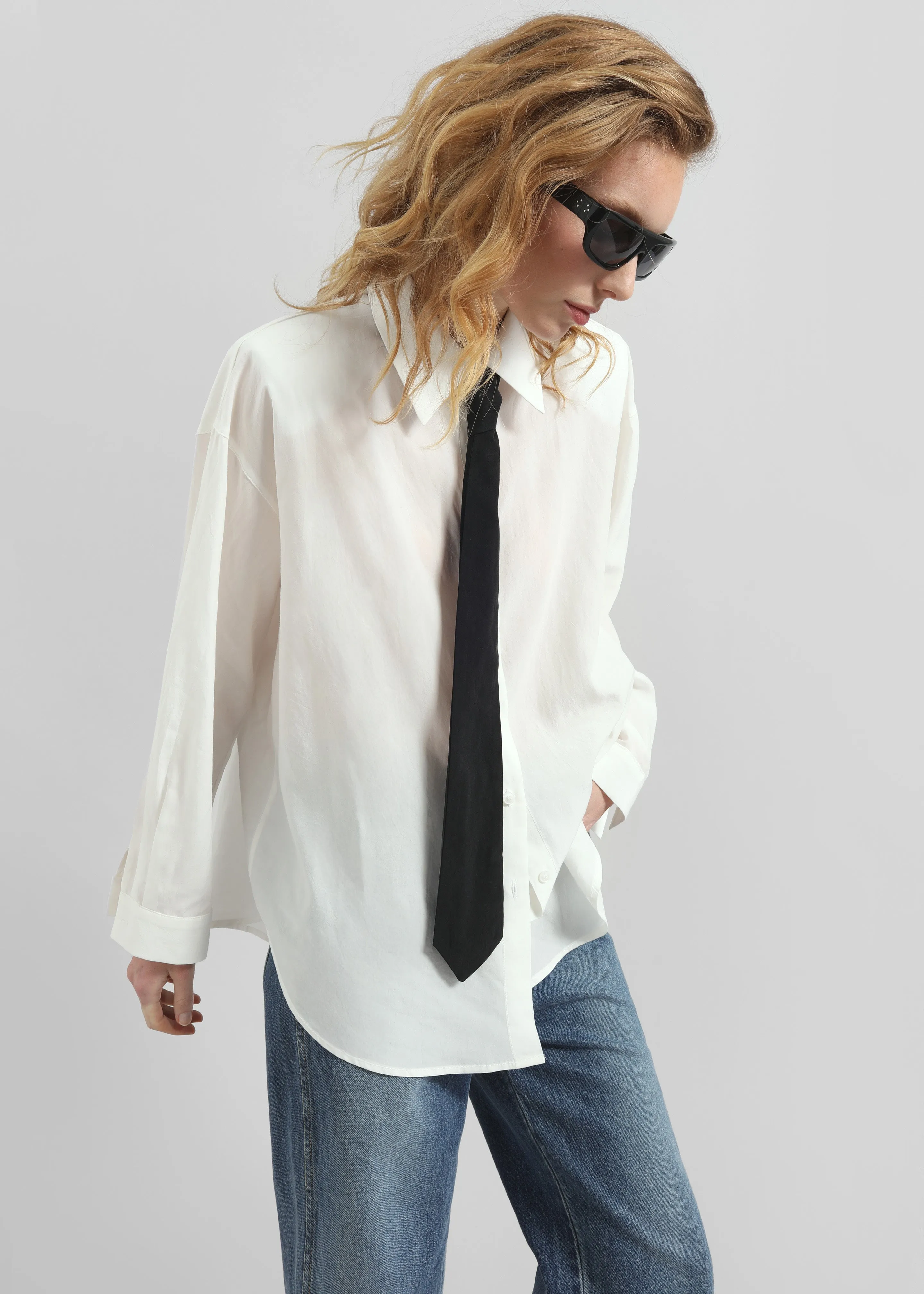 Patti Neck Tie Shirt - White sold by Frankie Shop