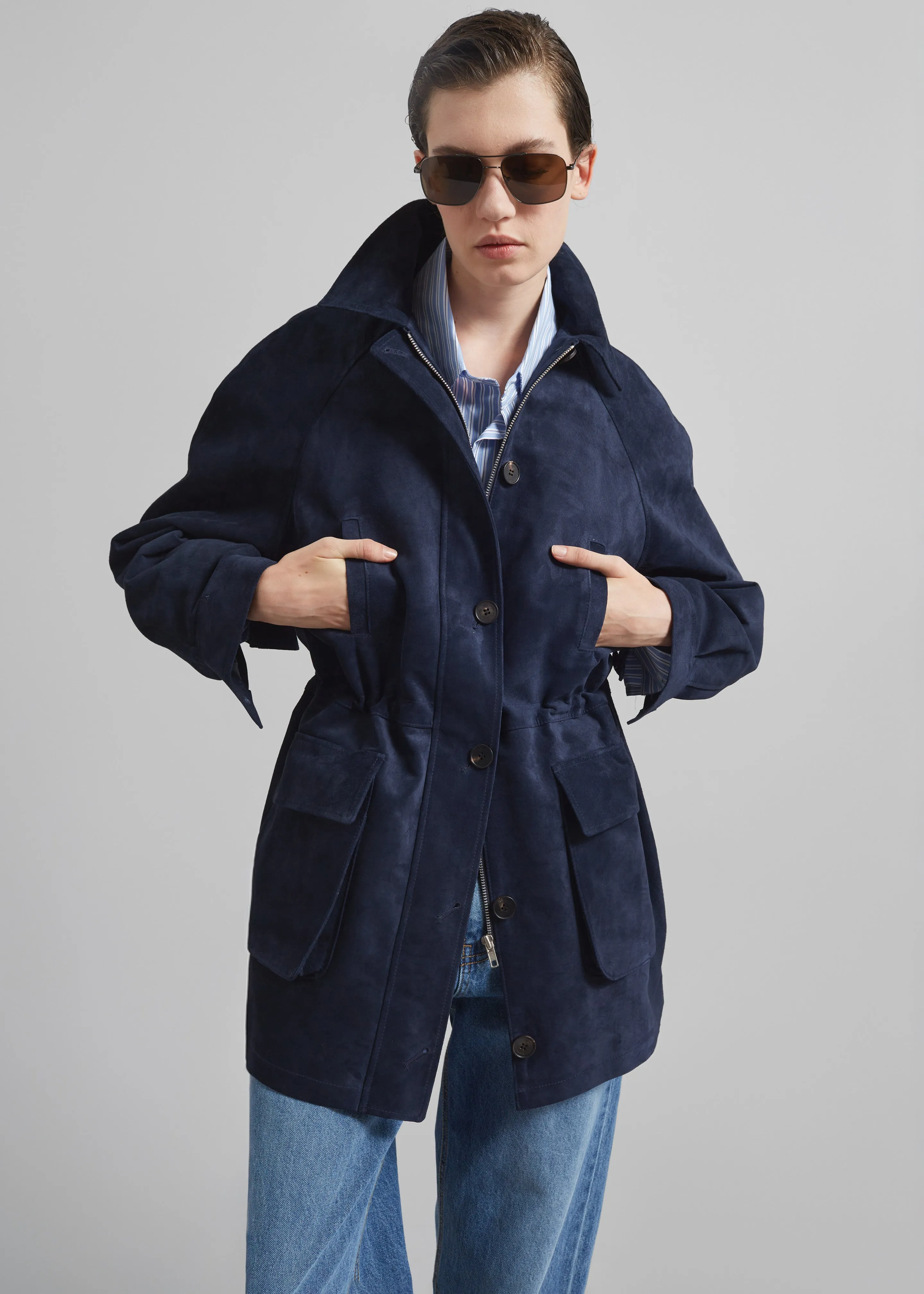 Kensal Suede Field Jacket - Navy sold by Frankie Shop