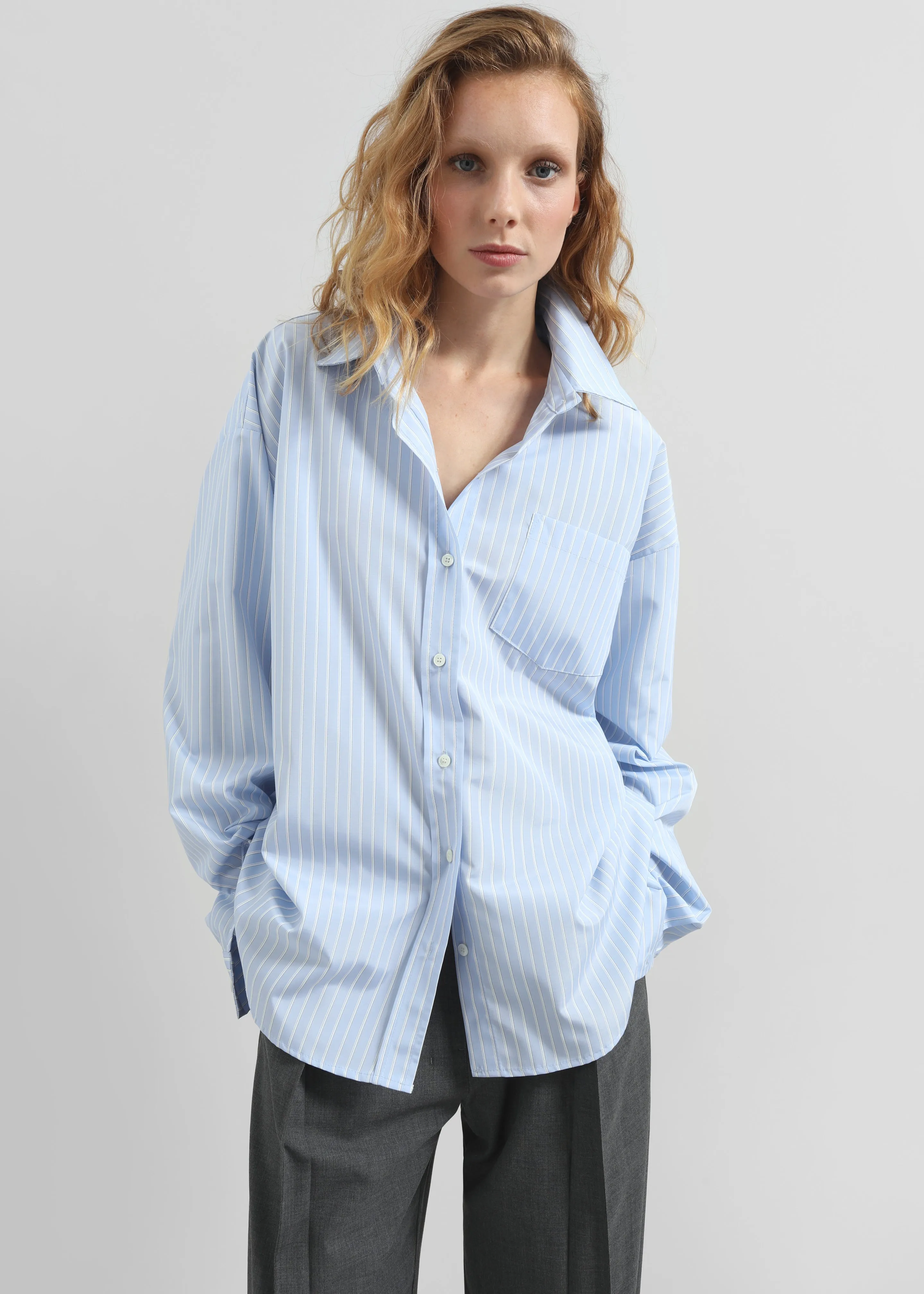 Lanthe Striped Oversized Shirt - Light Blue sold by Frankie Shop
