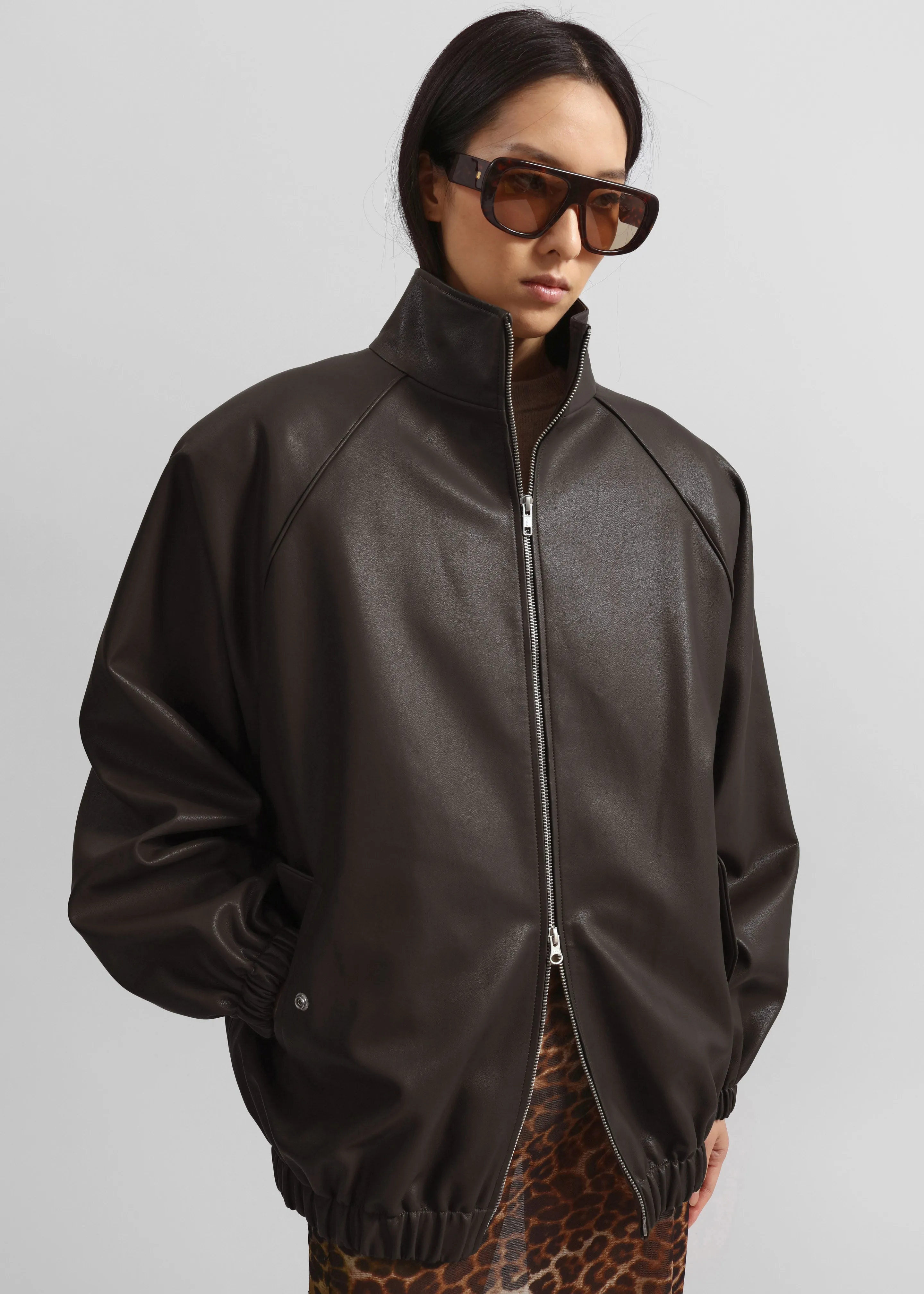 Senta Faux Leather Bomber - Khaki Brown sold by Frankie Shop product image thumbnail 3