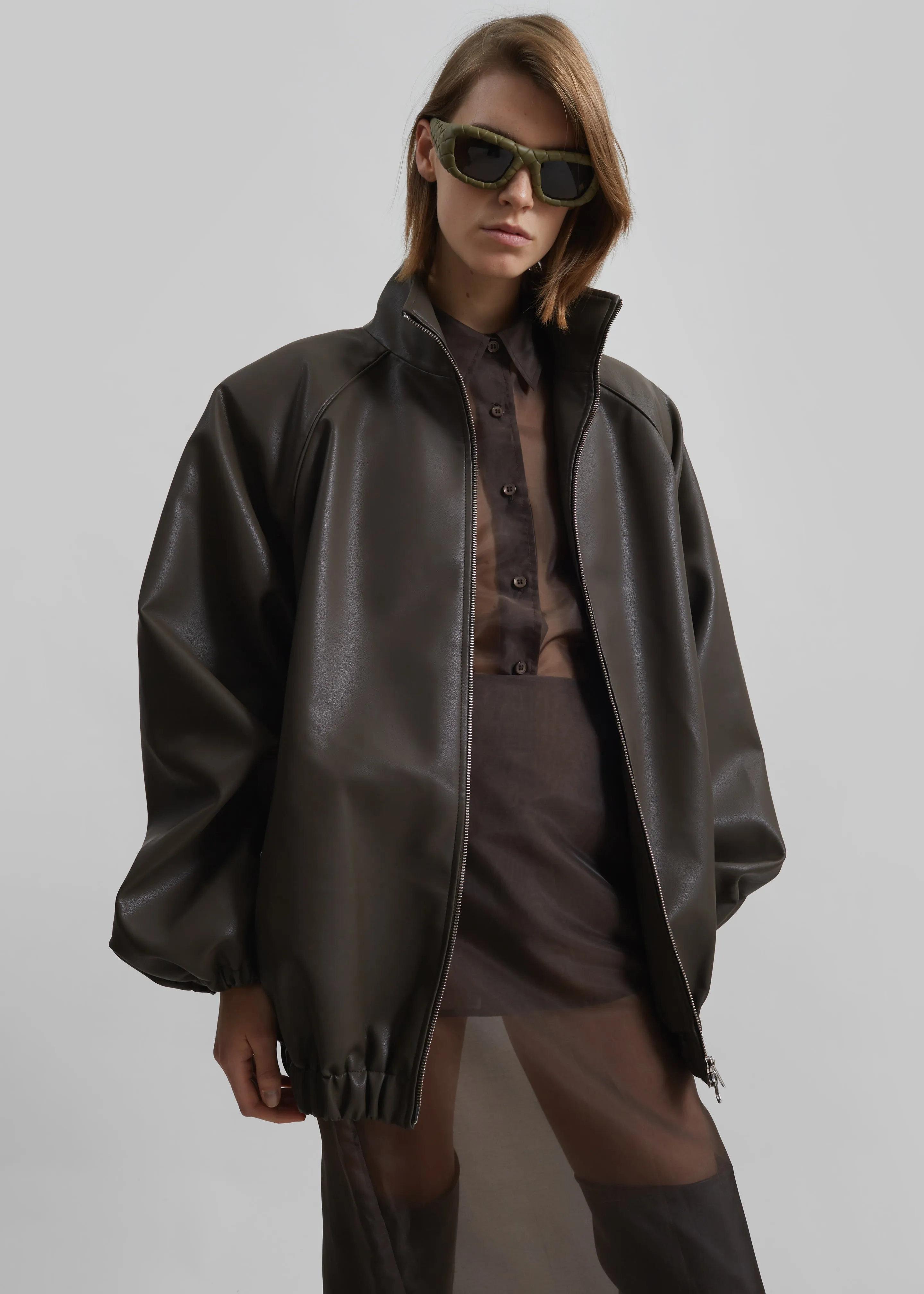 Senta Faux Leather Bomber - Khaki Brown sold by Frankie Shop