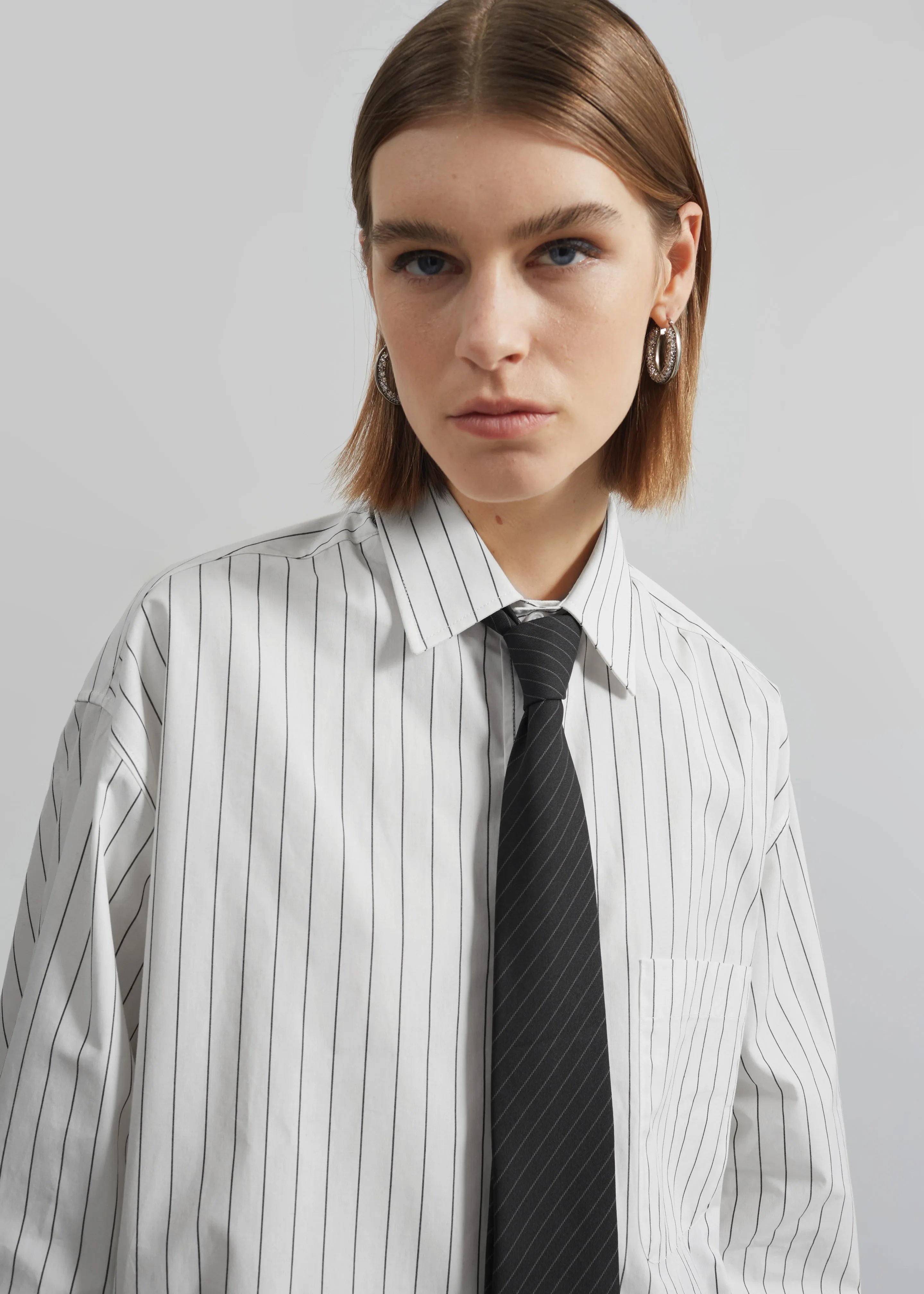 Anvers Striped Cotton Button Up Shirt - White/Black Stripe sold by Frankie Shop product image thumbnail 5