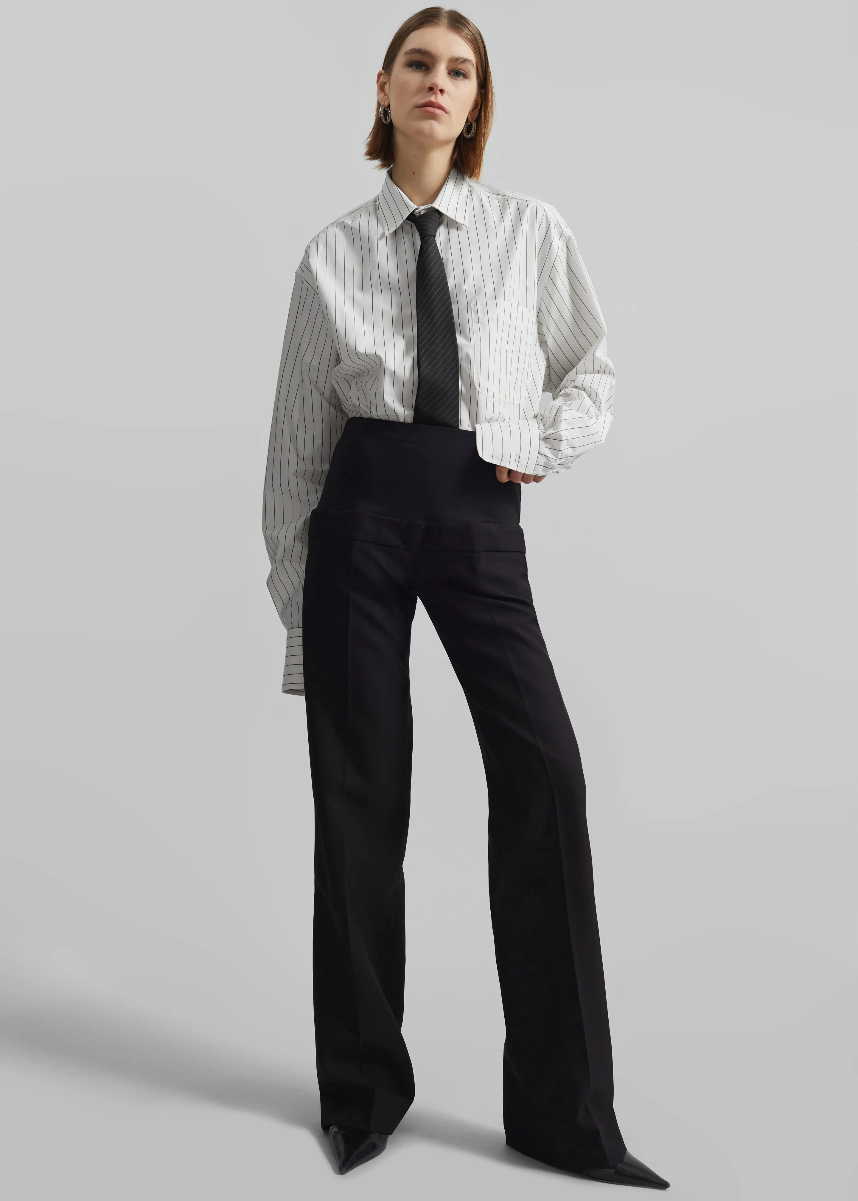 Anvers Striped Cotton Button Up Shirt - White/Black Stripe sold by Frankie Shop product image thumbnail 4