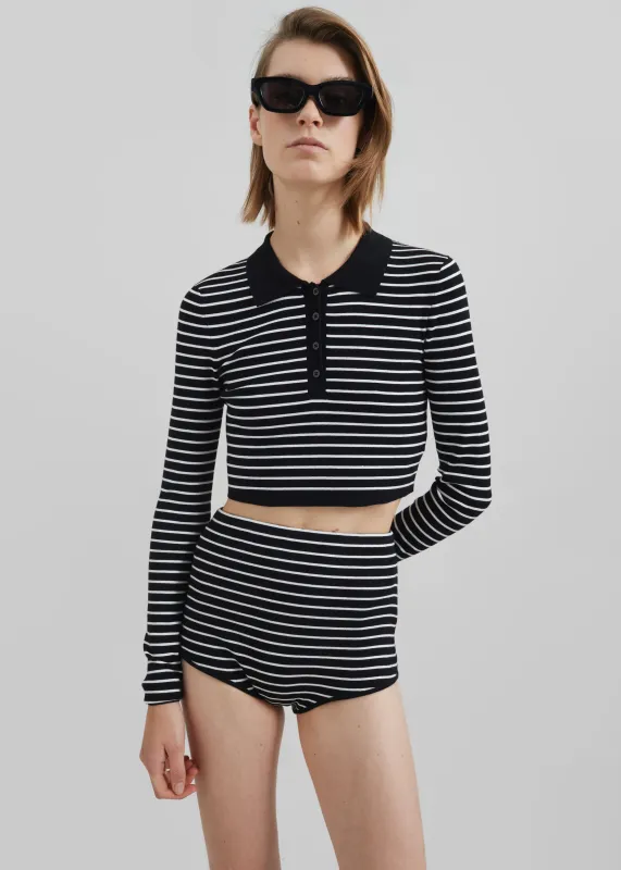 Giselle Cropped Striped Knit Polo - Black/White Stripe sold by Frankie Shop