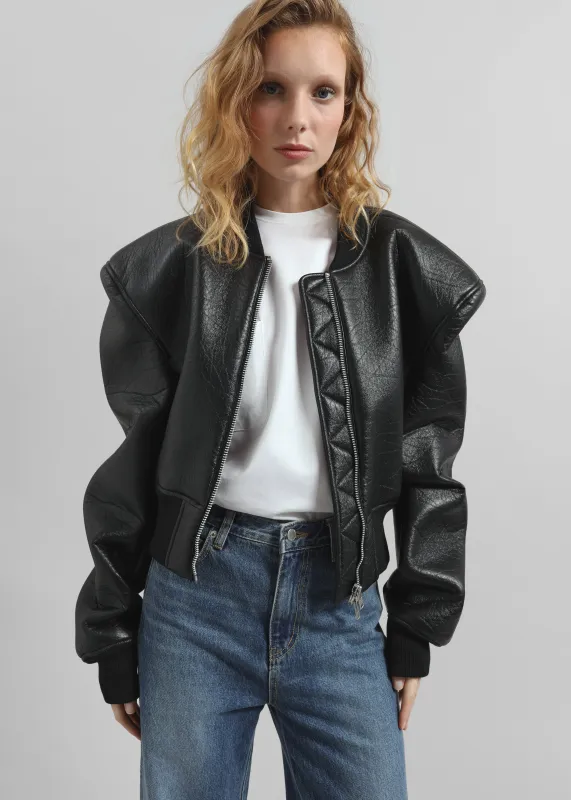 Glane Faux Leather Bomber Jacket - Black sold by Frankie Shop