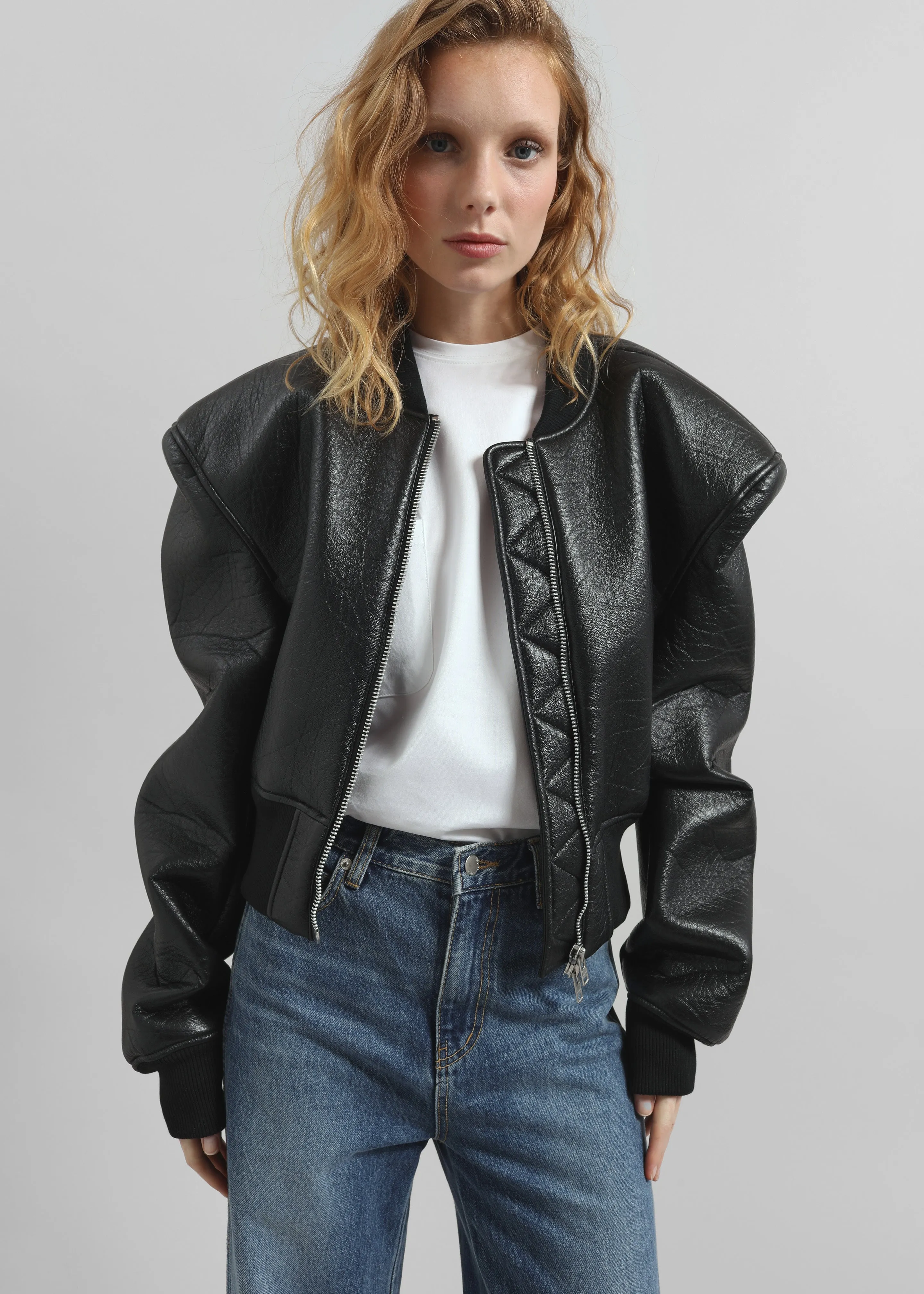 Glane Faux Leather Bomber Jacket - Black sold by Frankie Shop