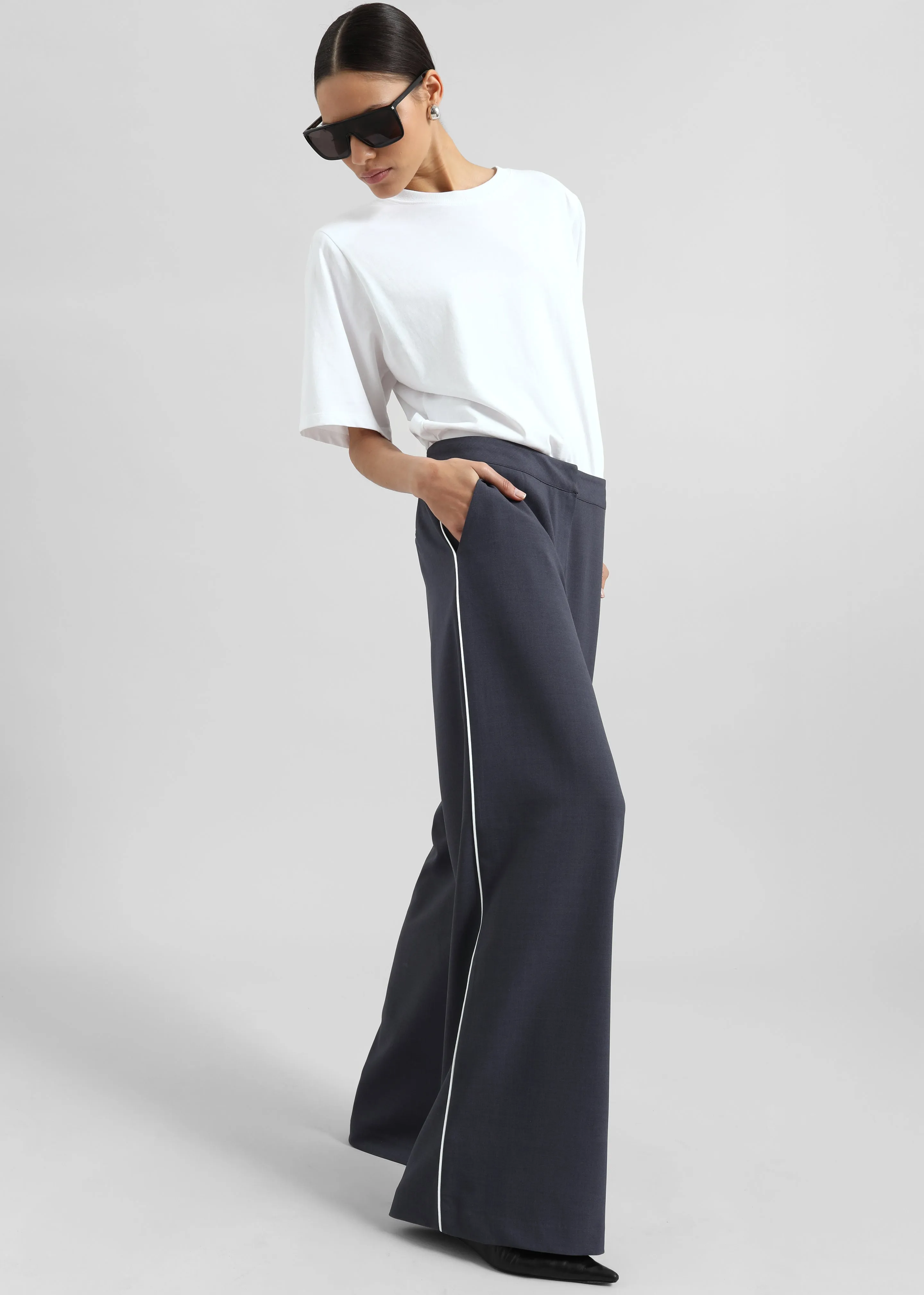 Kemi Contrast Trim Pants - Dark Blue sold by Frankie Shop
