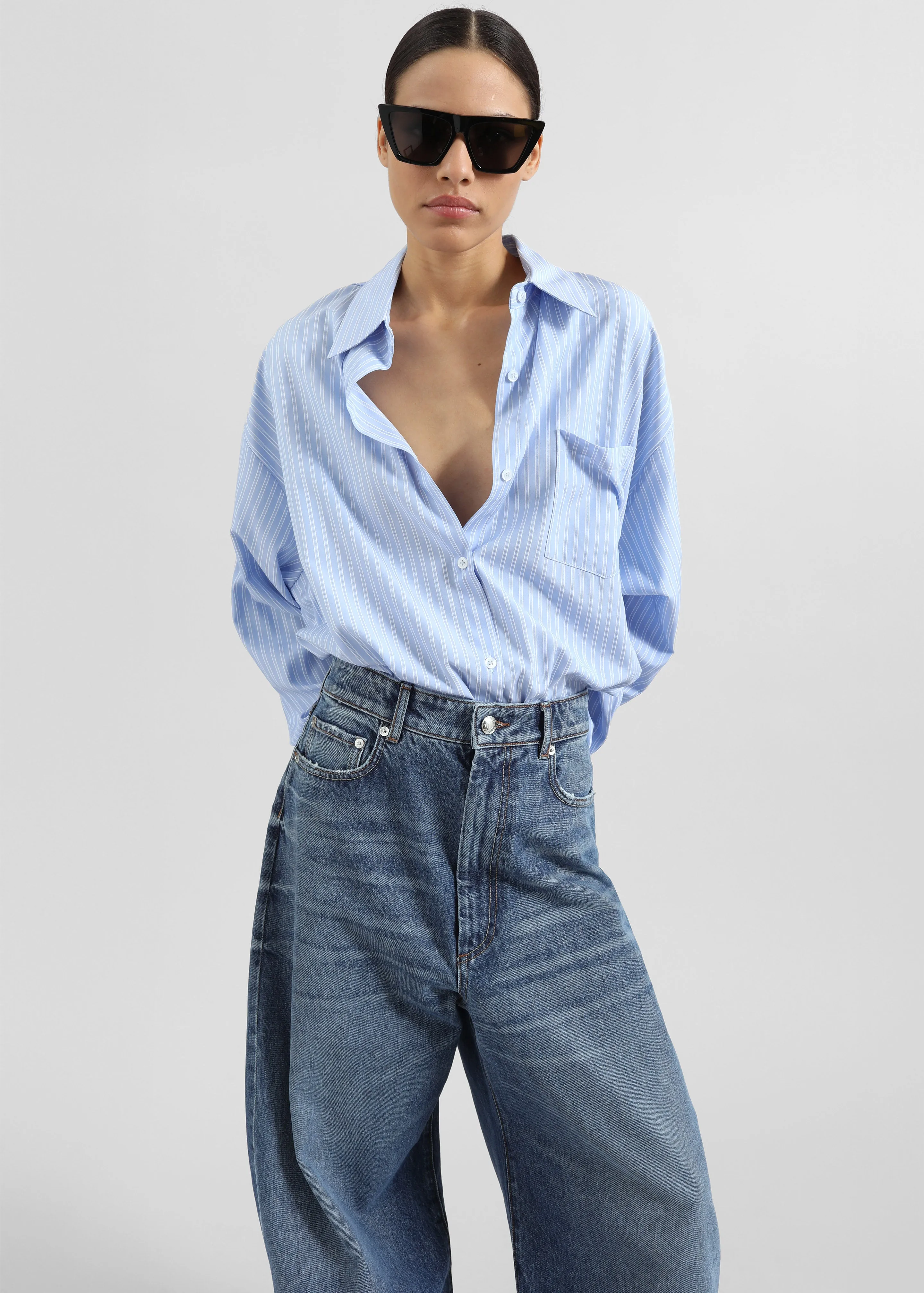 Sukma Striped Oversized Shirt - Blue sold by Frankie Shop