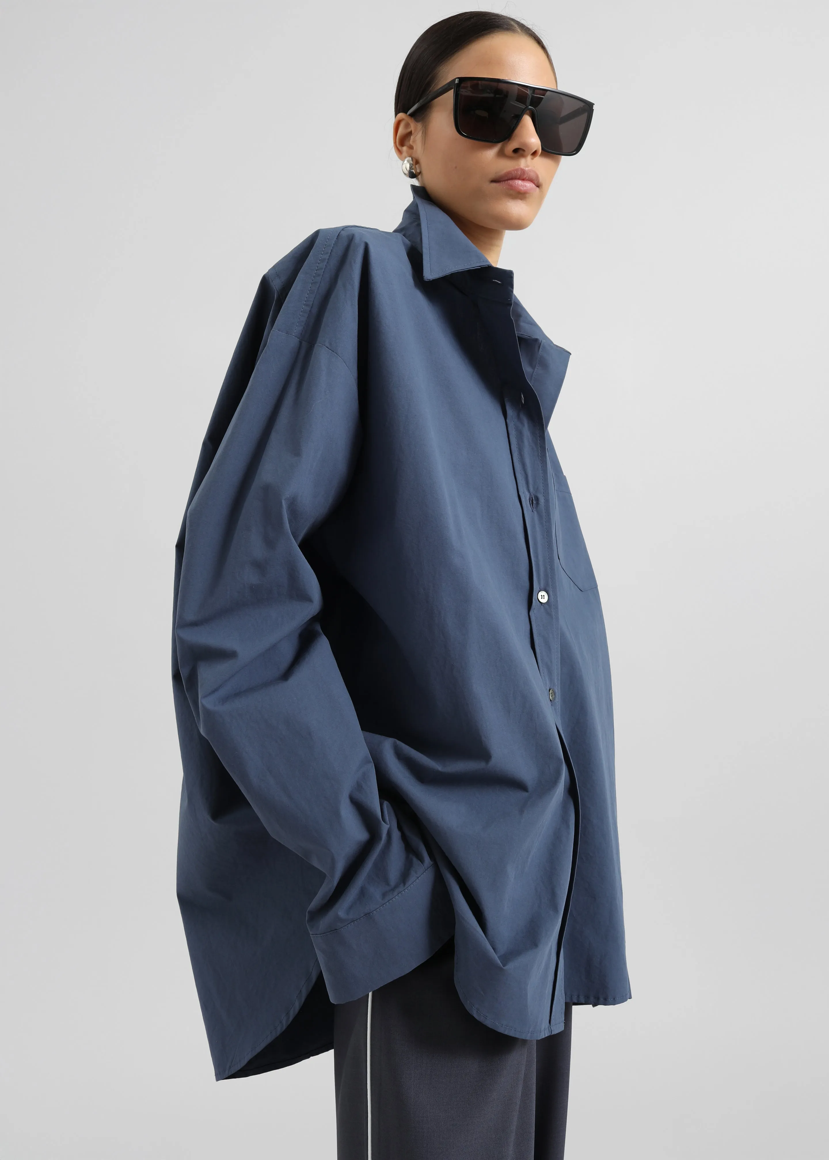 Volda Asymmetric Button-Up Shirt - Navy sold by Frankie Shop product image thumbnail 3