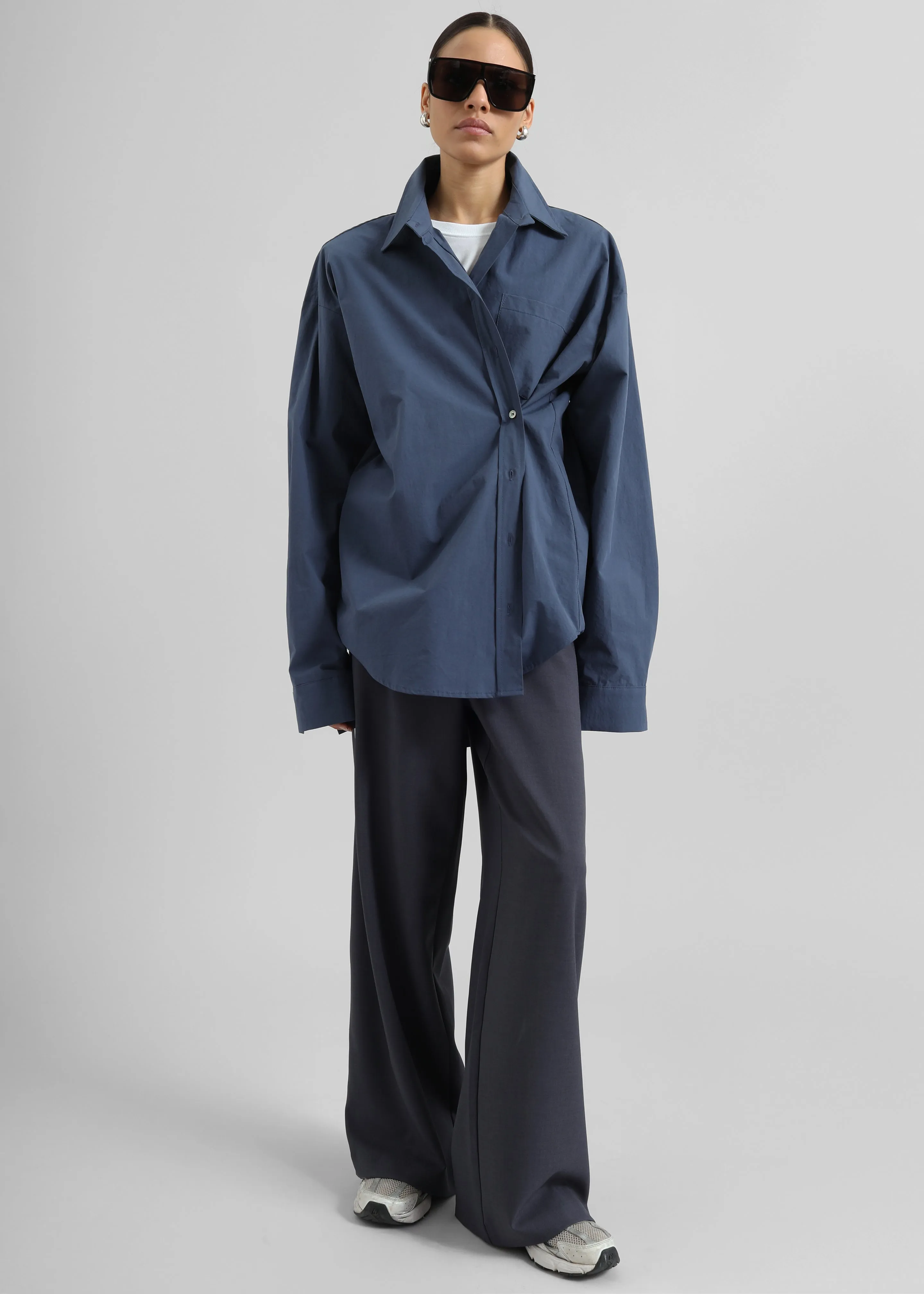 Volda Asymmetric Button-Up Shirt - Navy sold by Frankie Shop product image thumbnail 4