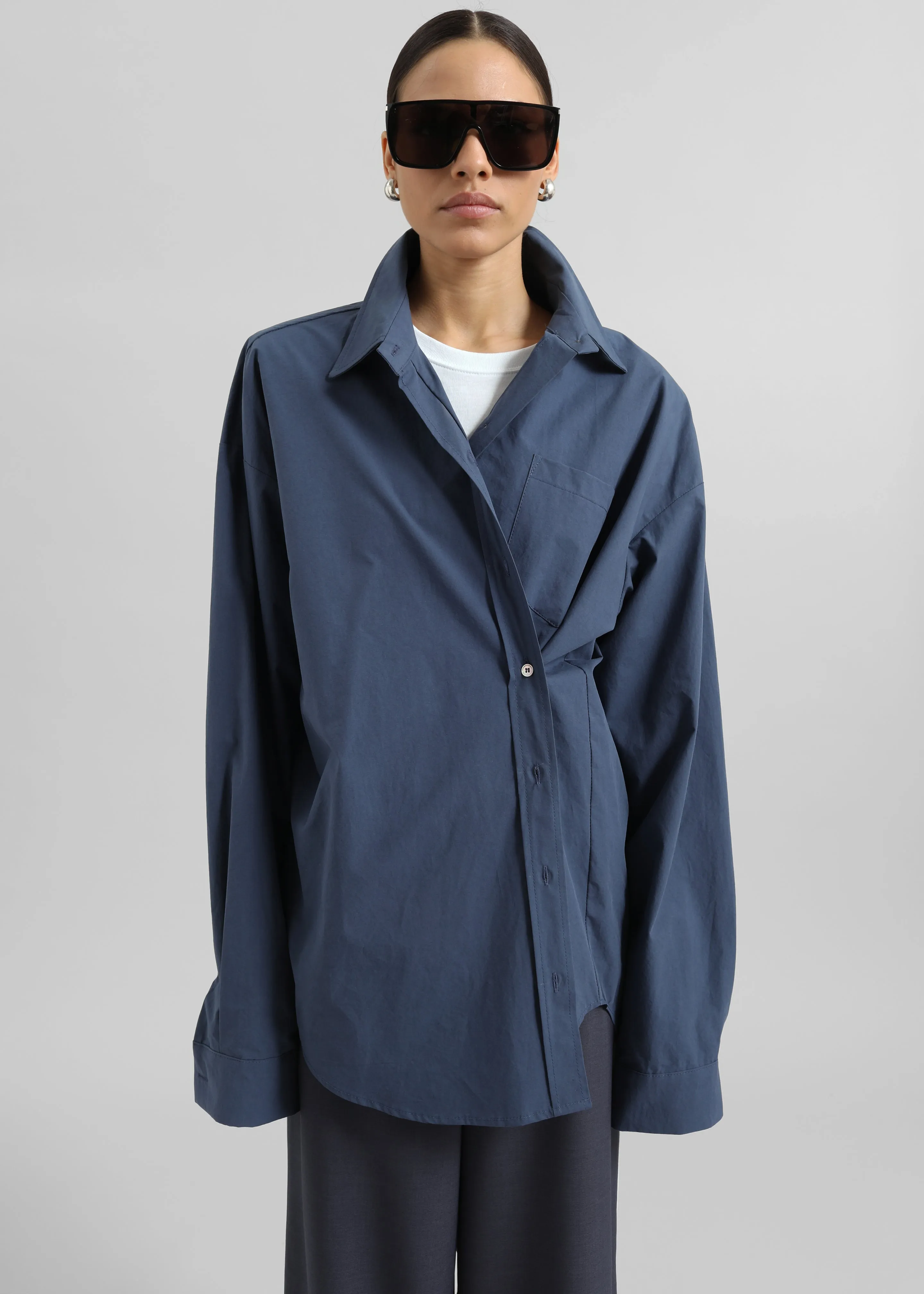 Volda Asymmetric Button-Up Shirt - Navy sold by Frankie Shop product image thumbnail 5