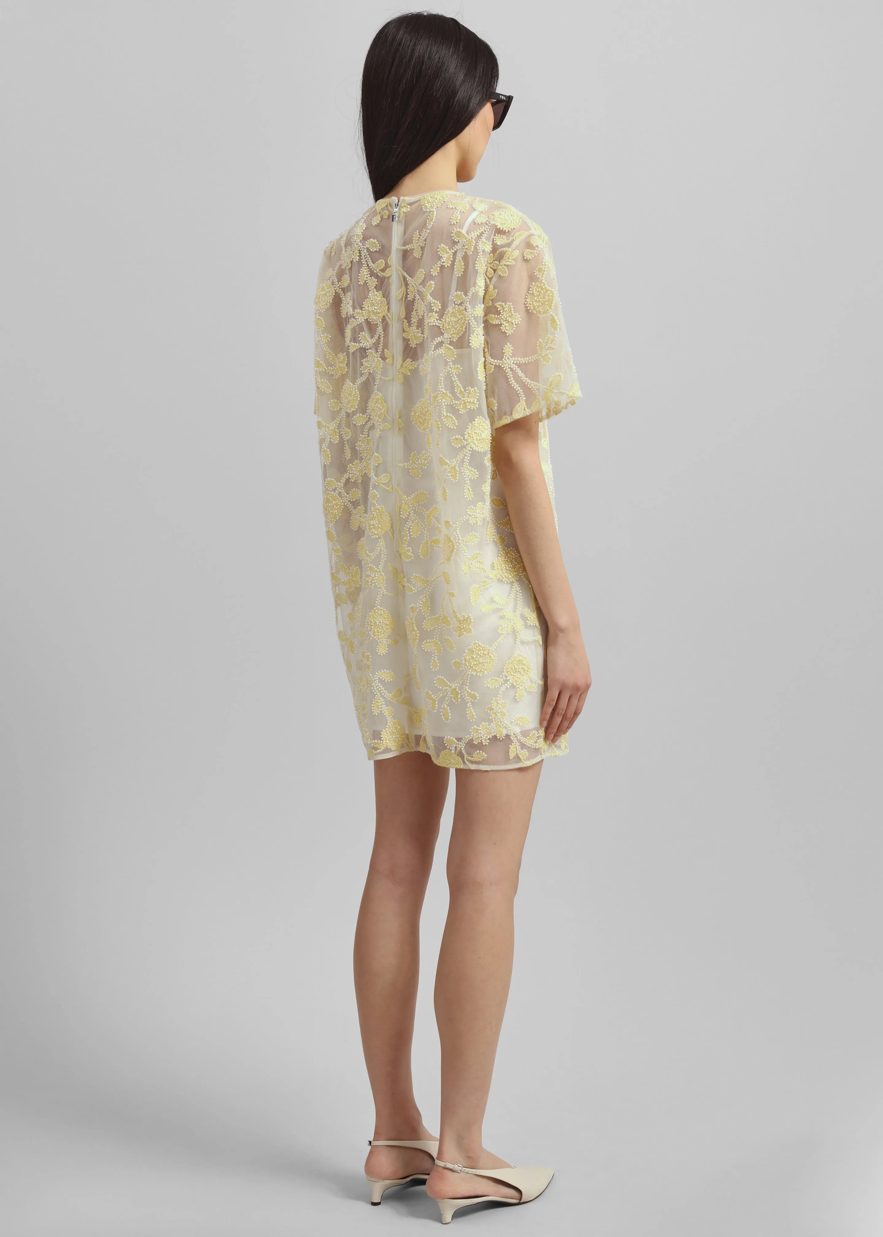 Rotate Flower Beads Boxy Dress - Egret Comb sold by Frankie Shop product image thumbnail 5