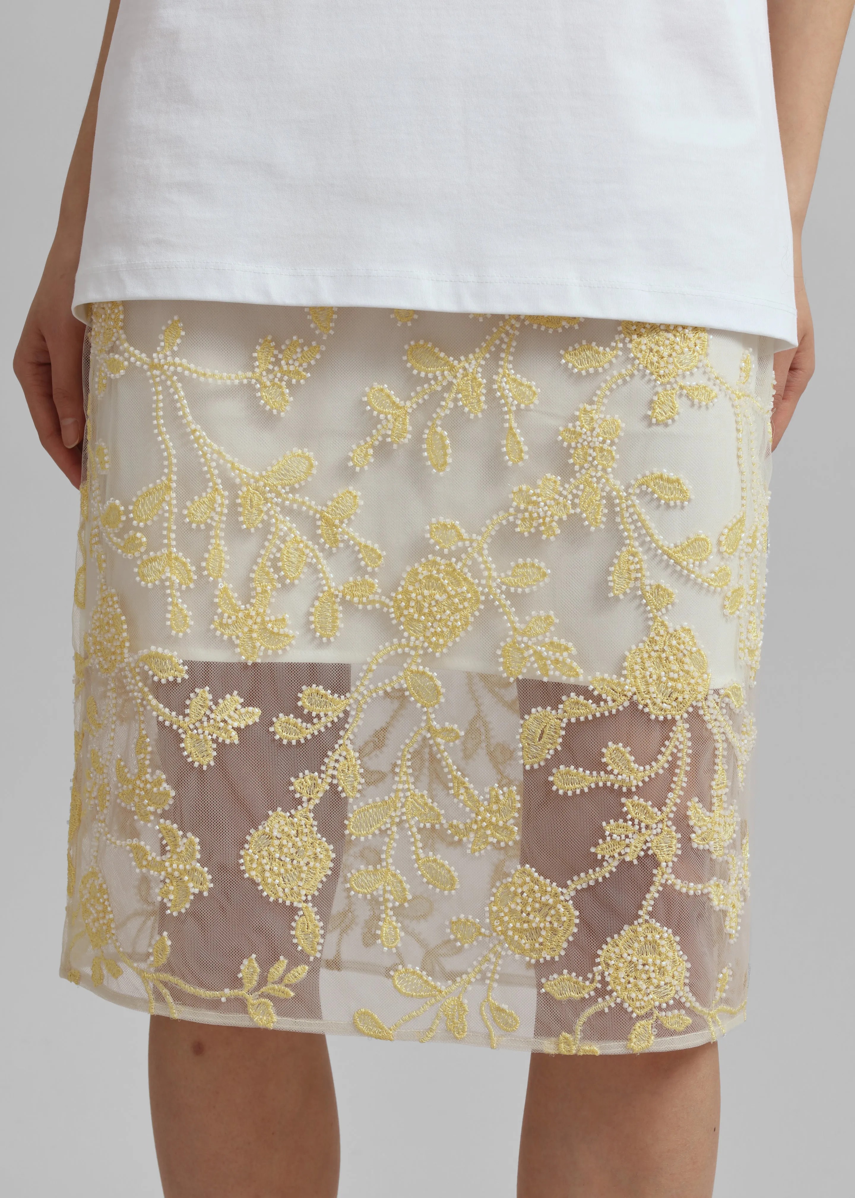 Rotate Flower Beads Pencil Skirt - Egret Comb sold by Frankie Shop product image thumbnail 3