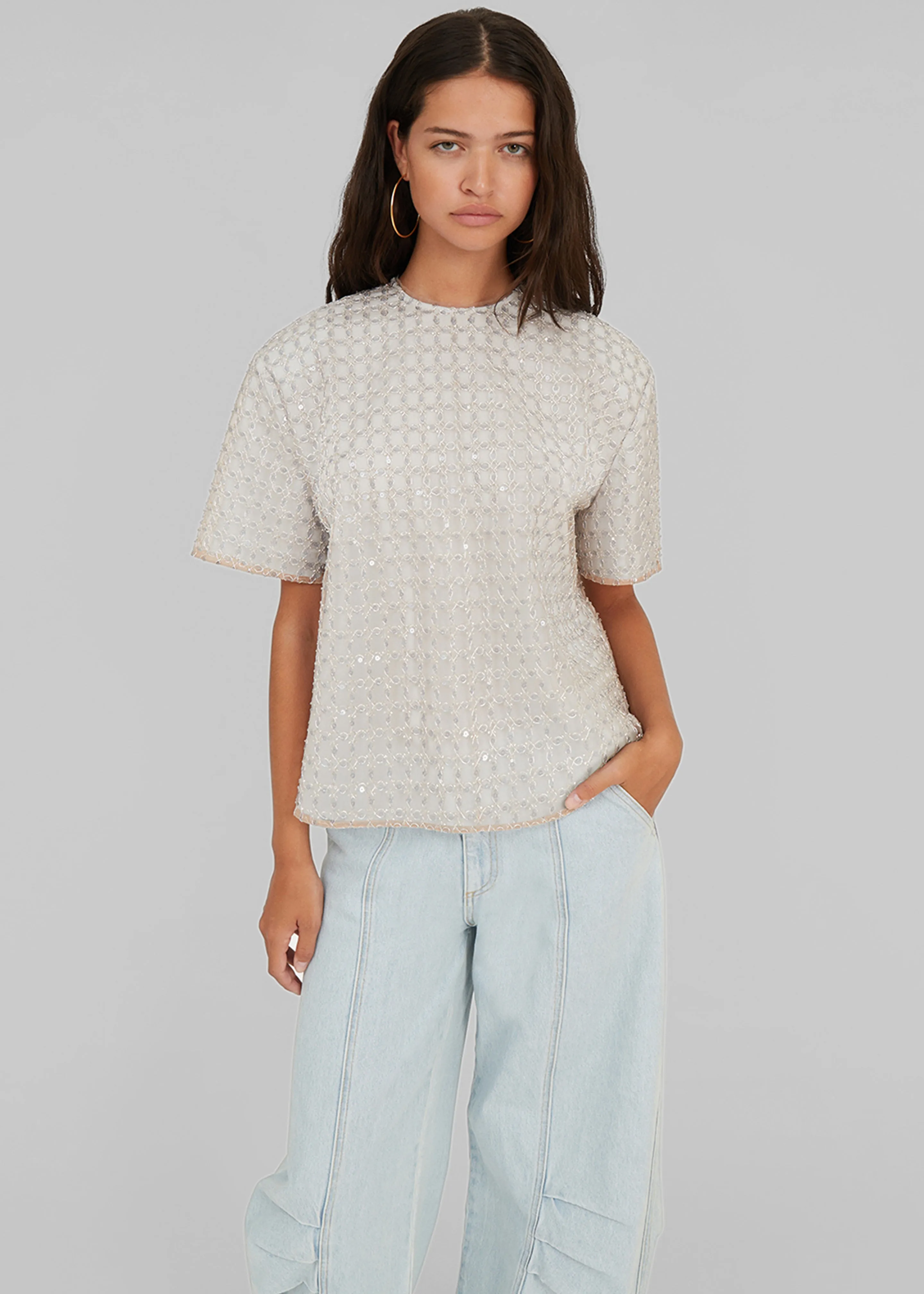 Rotate Beaded Oversized Top - Beige sold by Frankie Shop