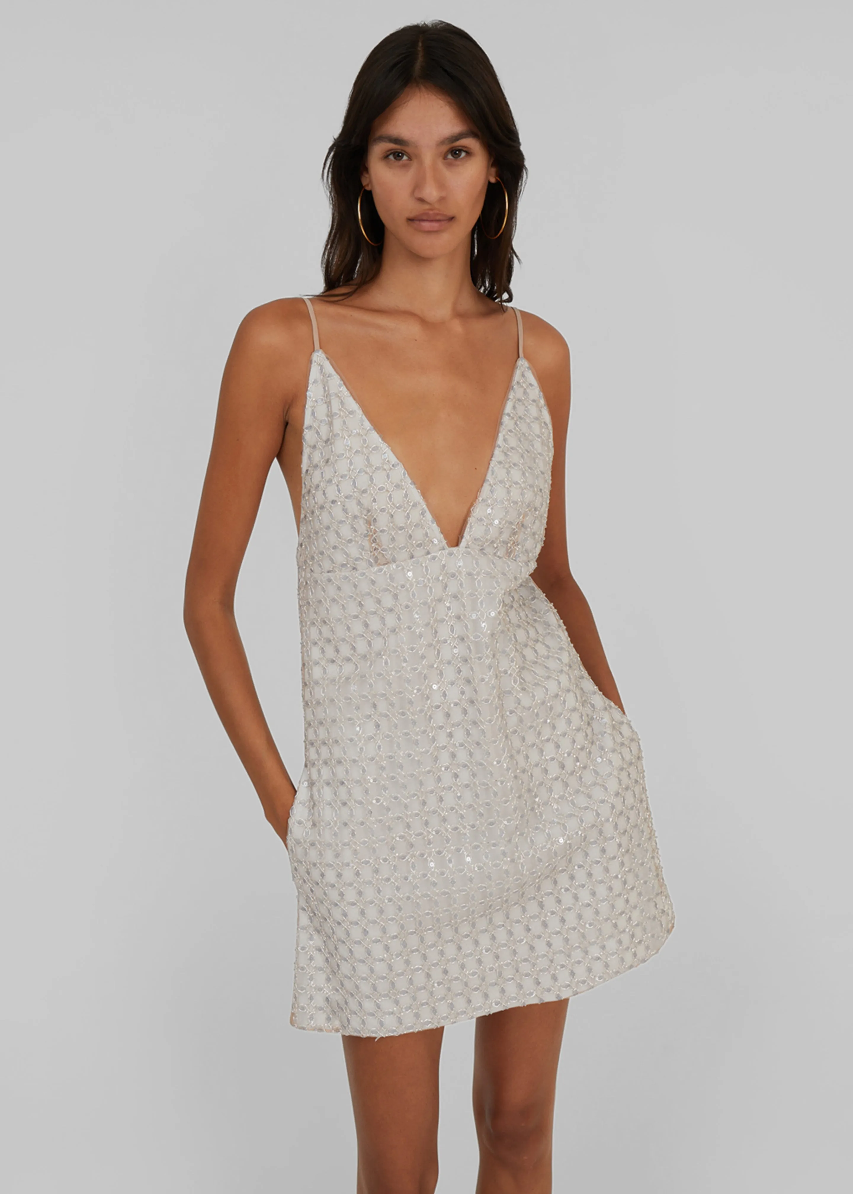 Rotate Beaded A-Line Mini Dress - Beige sold by Frankie Shop product image thumbnail 3