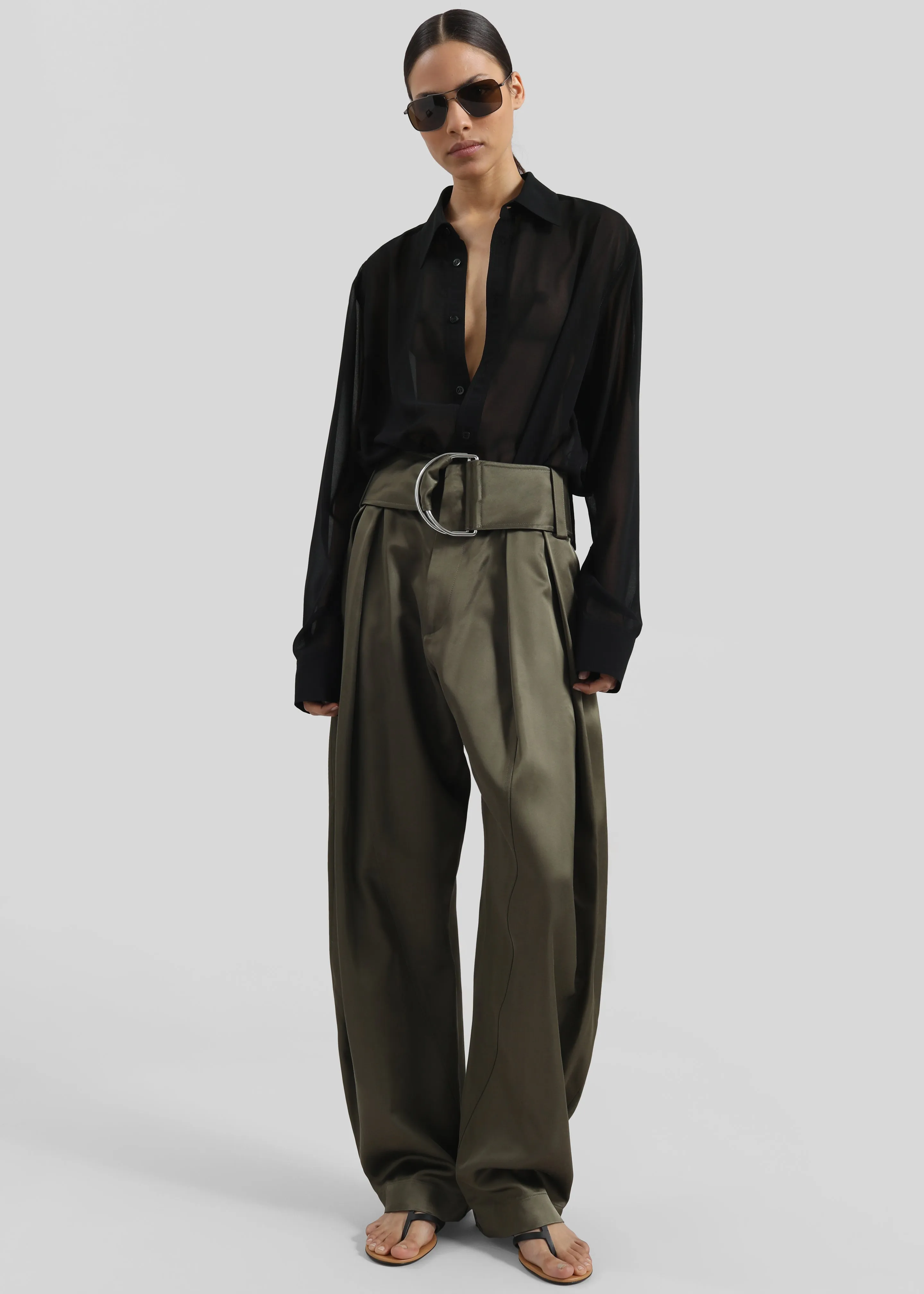 JW Anderson Pleated D-Ring Trousers - Khaki sold by Frankie Shop