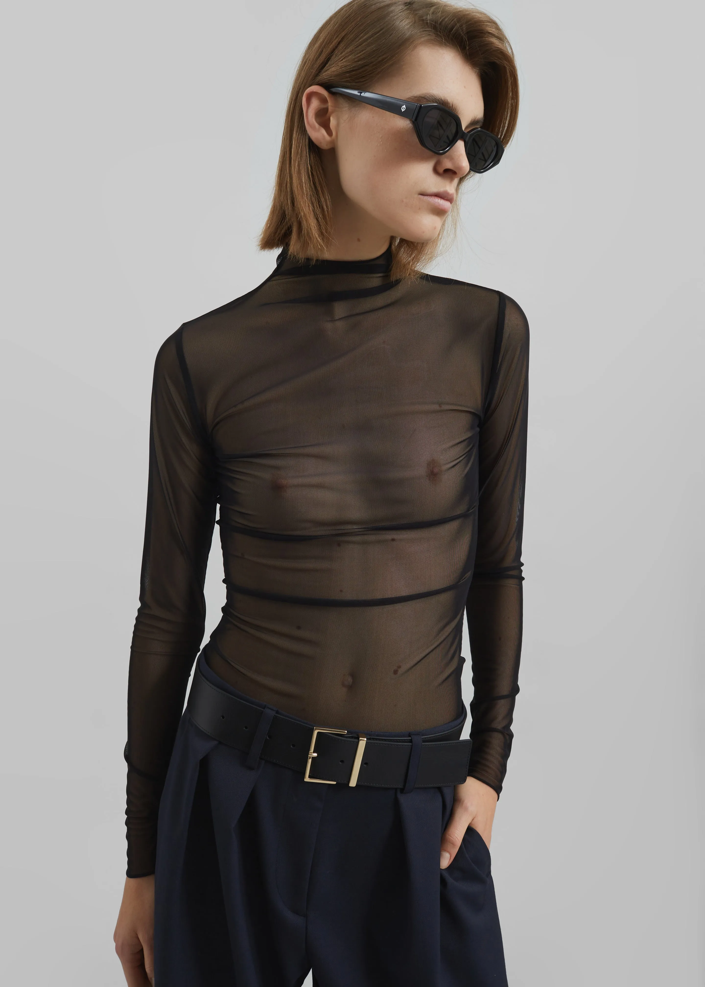 Tulia Long Sleeve Mesh Tee - Black sold by Frankie Shop