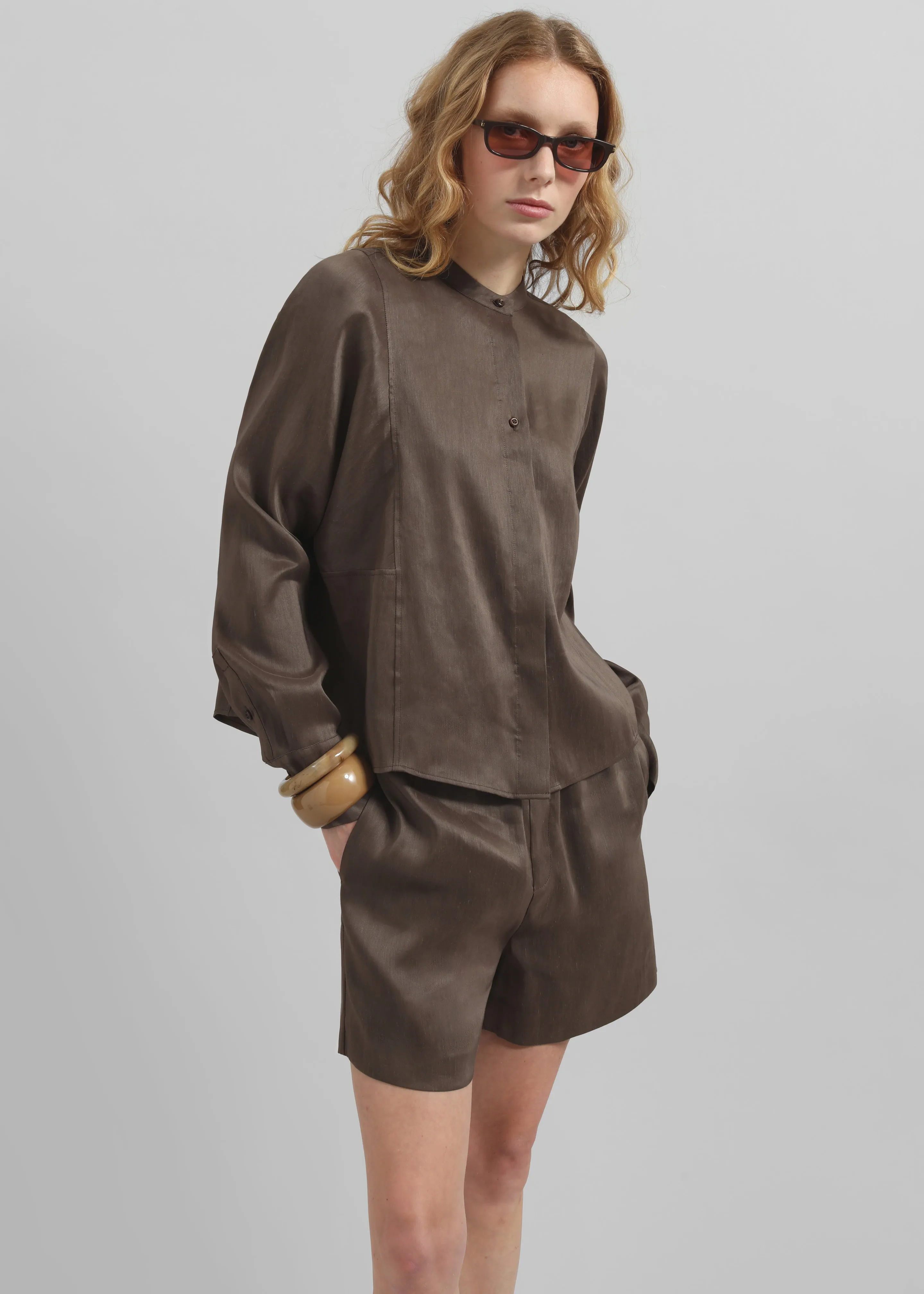 Loulou Studio Siara Oversize Blouse - Deep Taupe sold by Frankie Shop