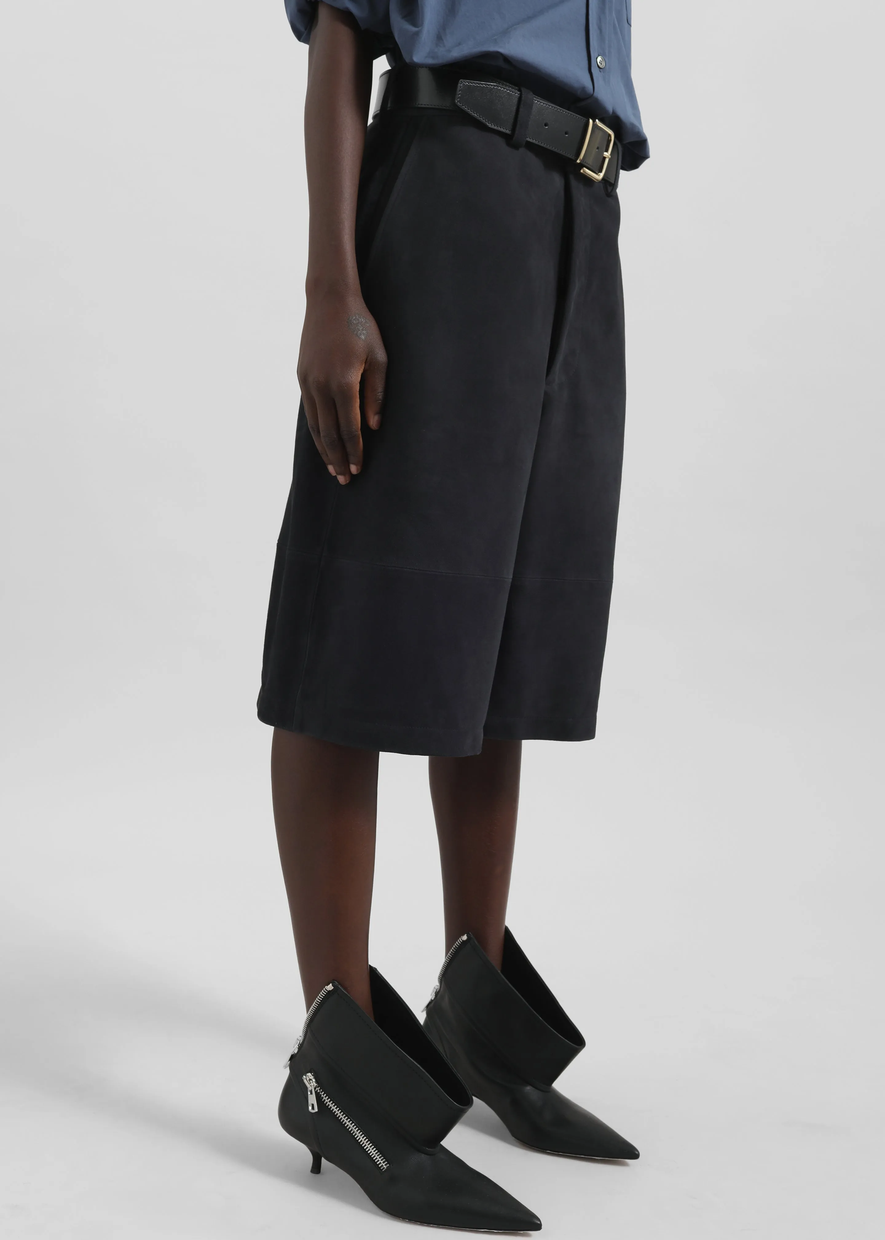 Dartsel Suede Bermuda Shorts - Navy sold by Frankie Shop product image thumbnail 4