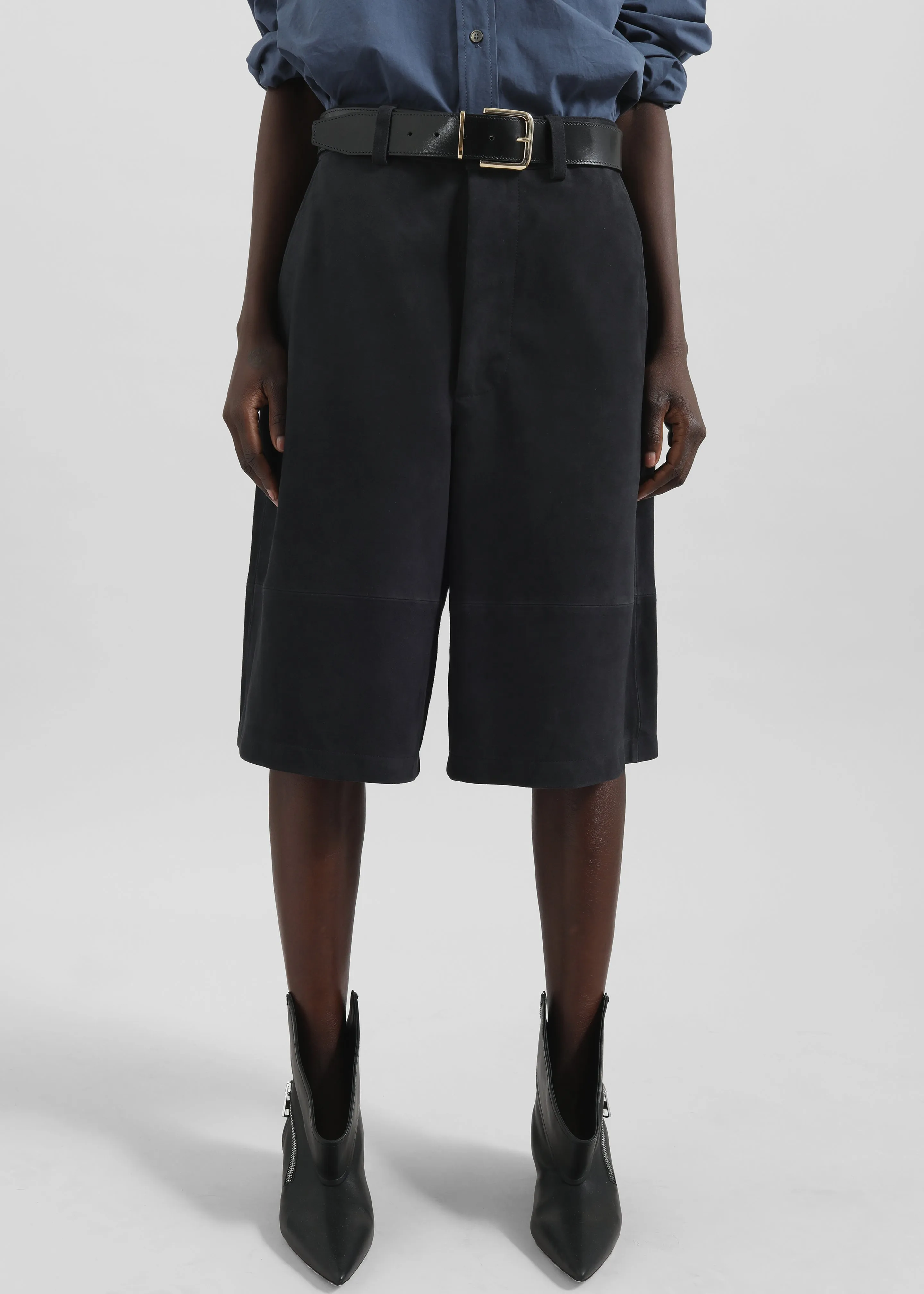 Dartsel Suede Bermuda Shorts - Navy sold by Frankie Shop product image thumbnail 3