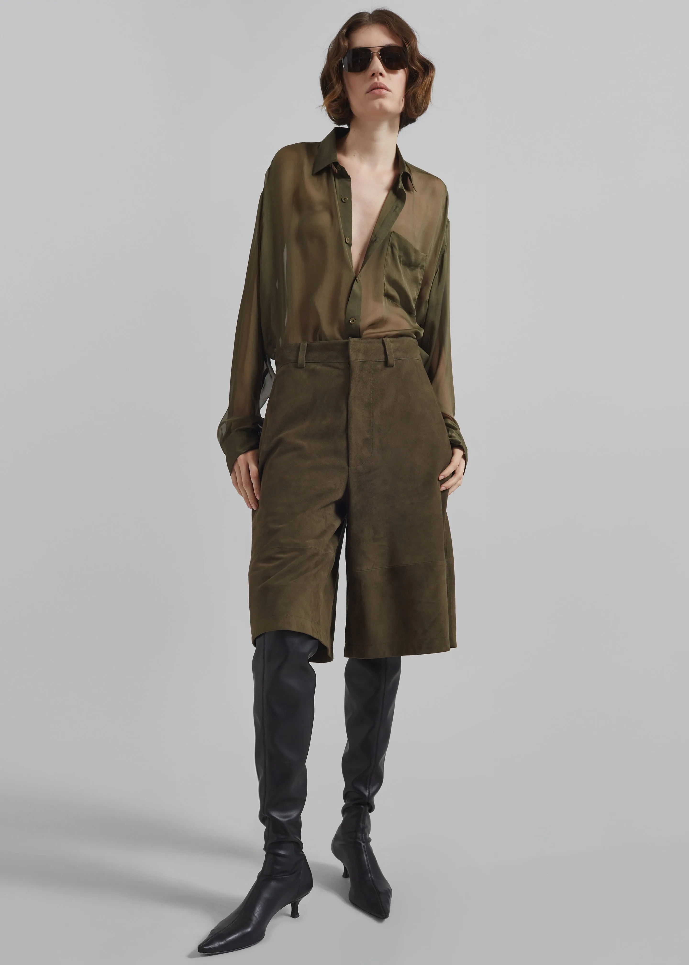 Dartsel Suede Bermuda Shorts - Khaki sold by Frankie Shop product image thumbnail 2