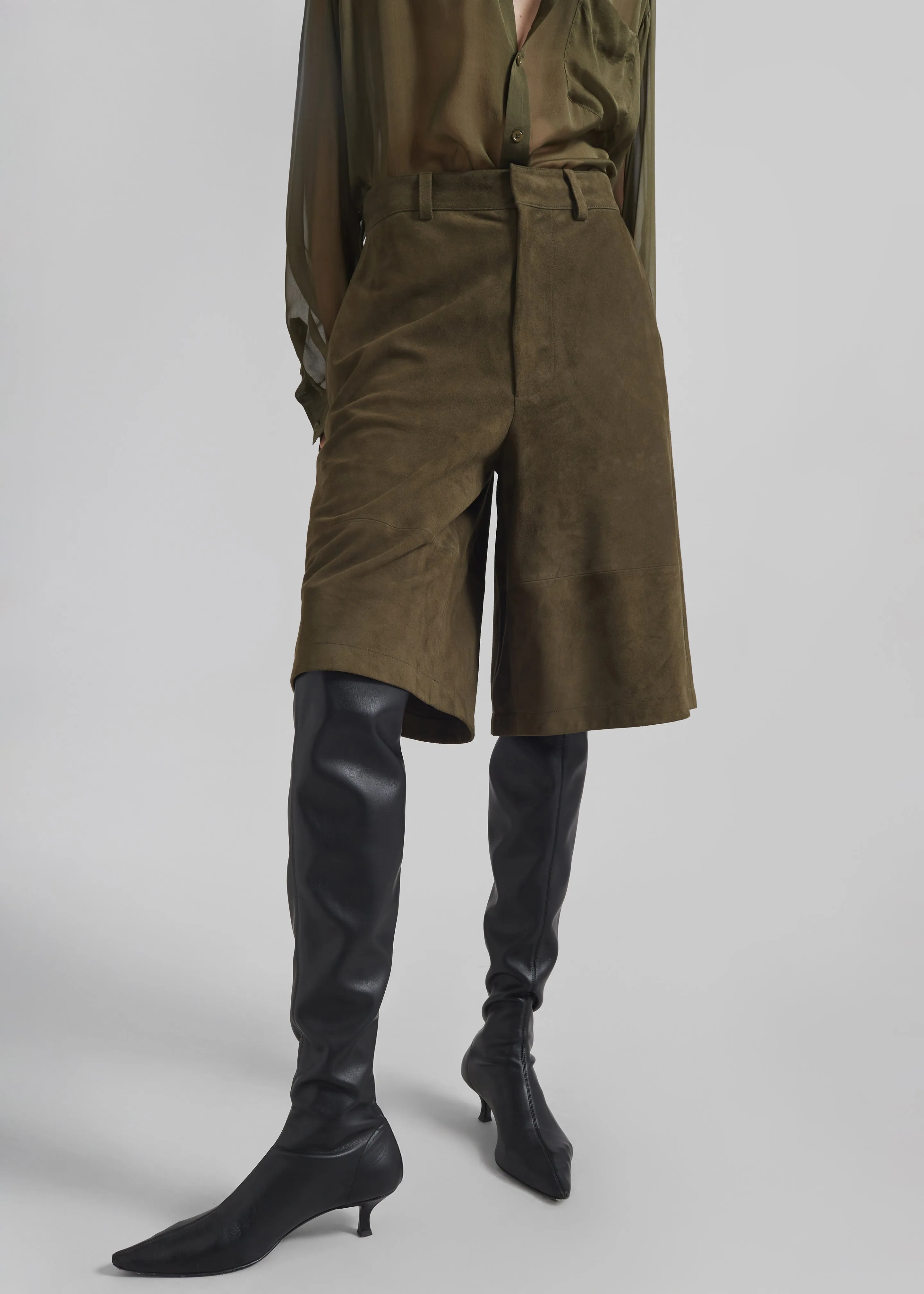 Dartsel Suede Bermuda Shorts - Khaki sold by Frankie Shop