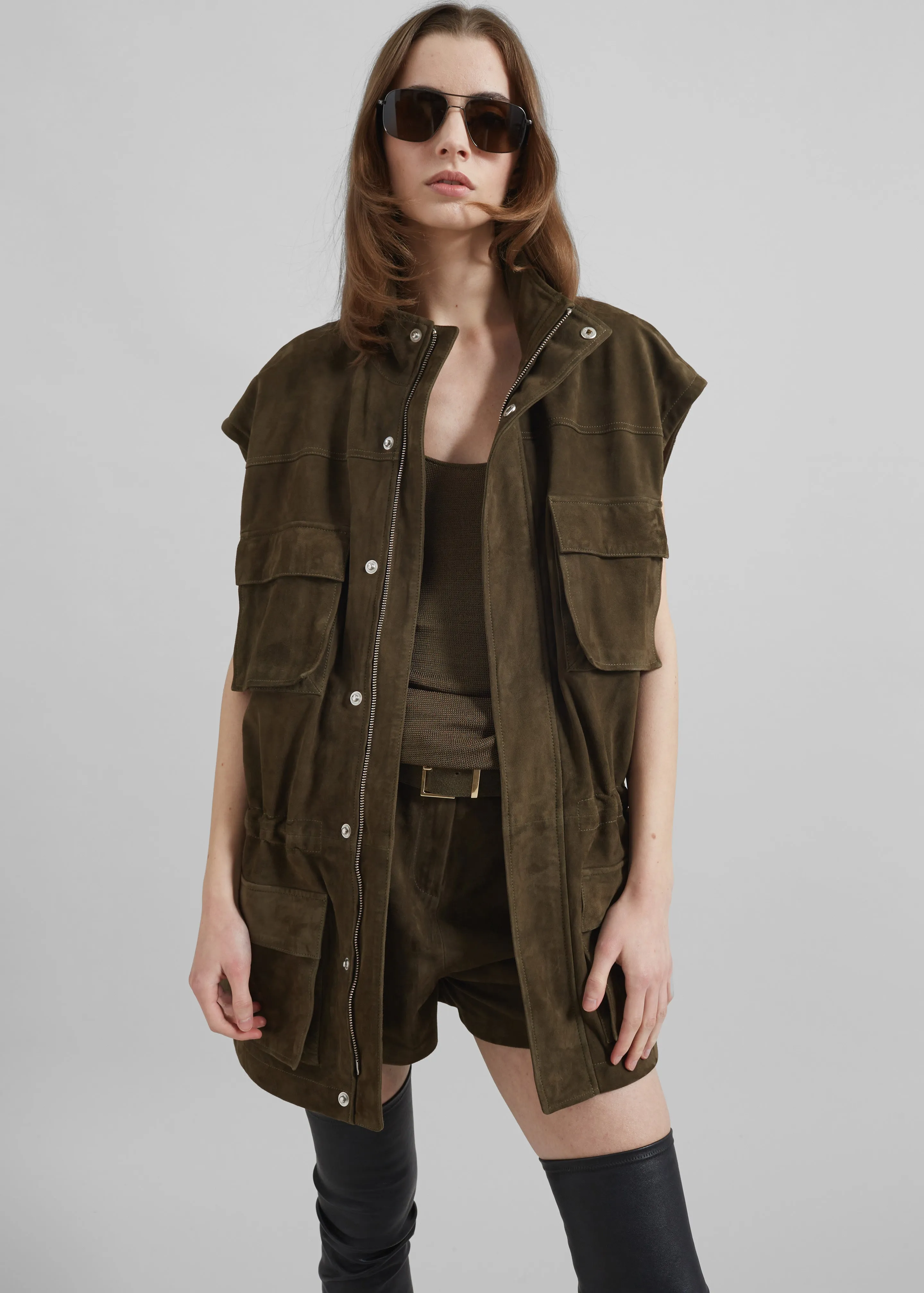 Turin Suede Cargo Jacket - Khaki sold by Frankie Shop