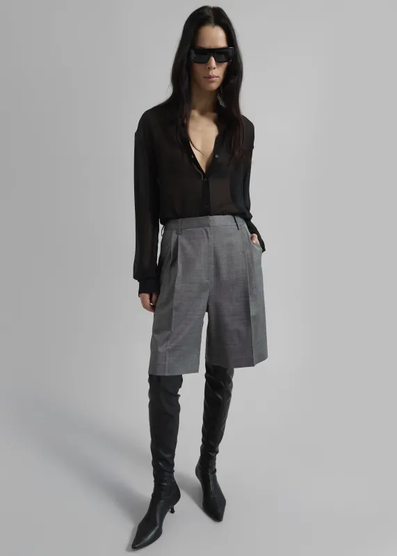 Marfa Pleated Bermuda Shorts - Grey Melange sold by Frankie Shop