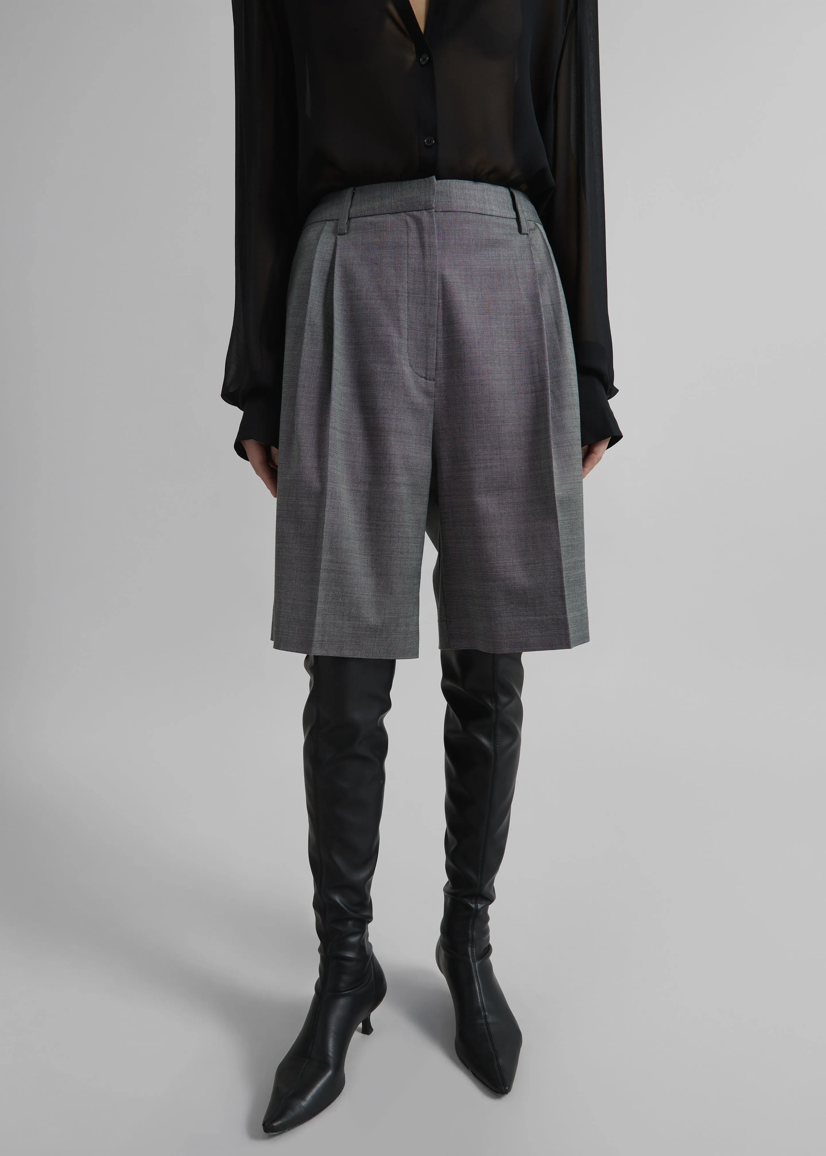 Marfa Pleated Bermuda Shorts - Grey Melange sold by Frankie Shop product image thumbnail 4