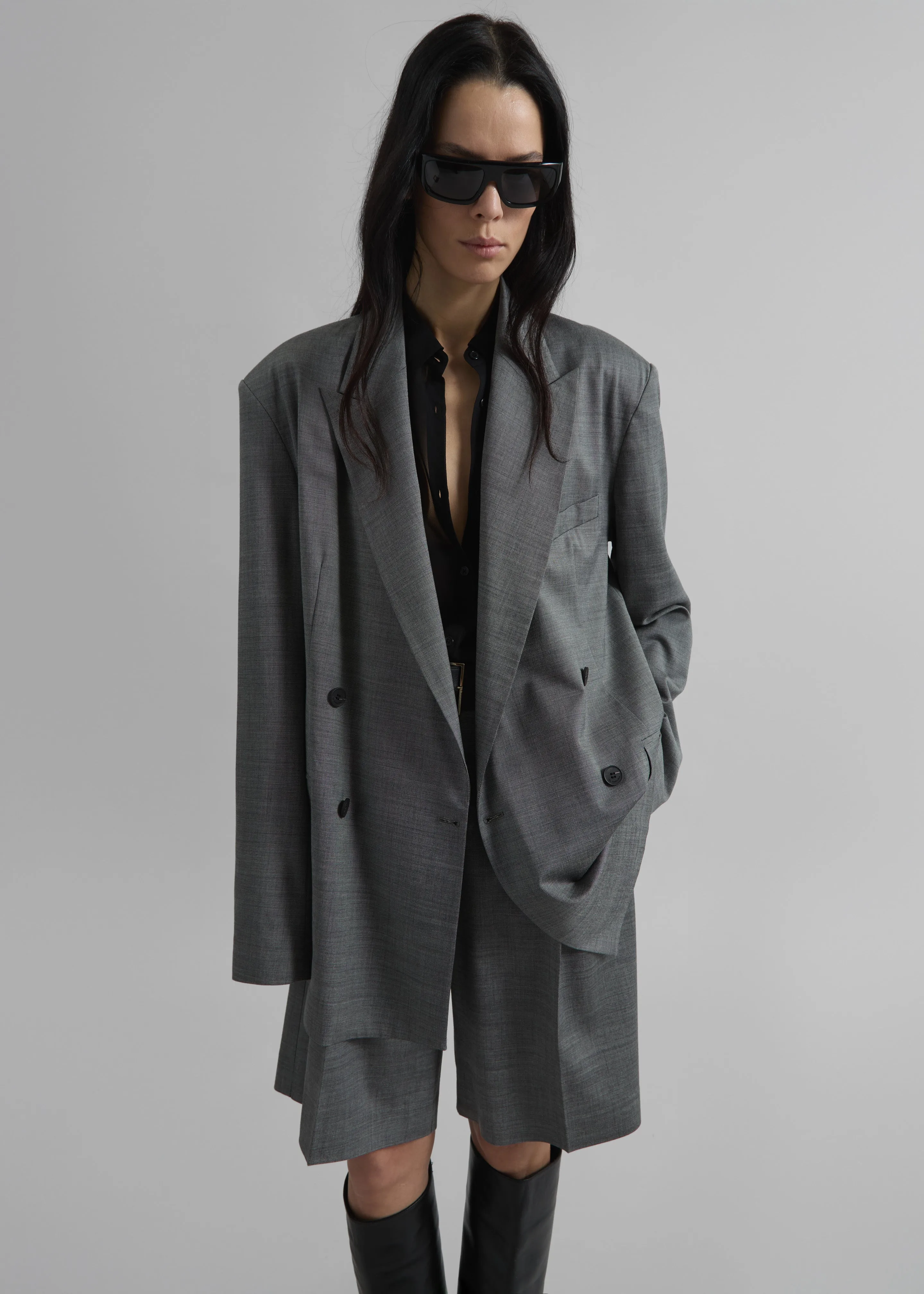Newark Double Breasted Blazer - Grey Melange sold by Frankie Shop