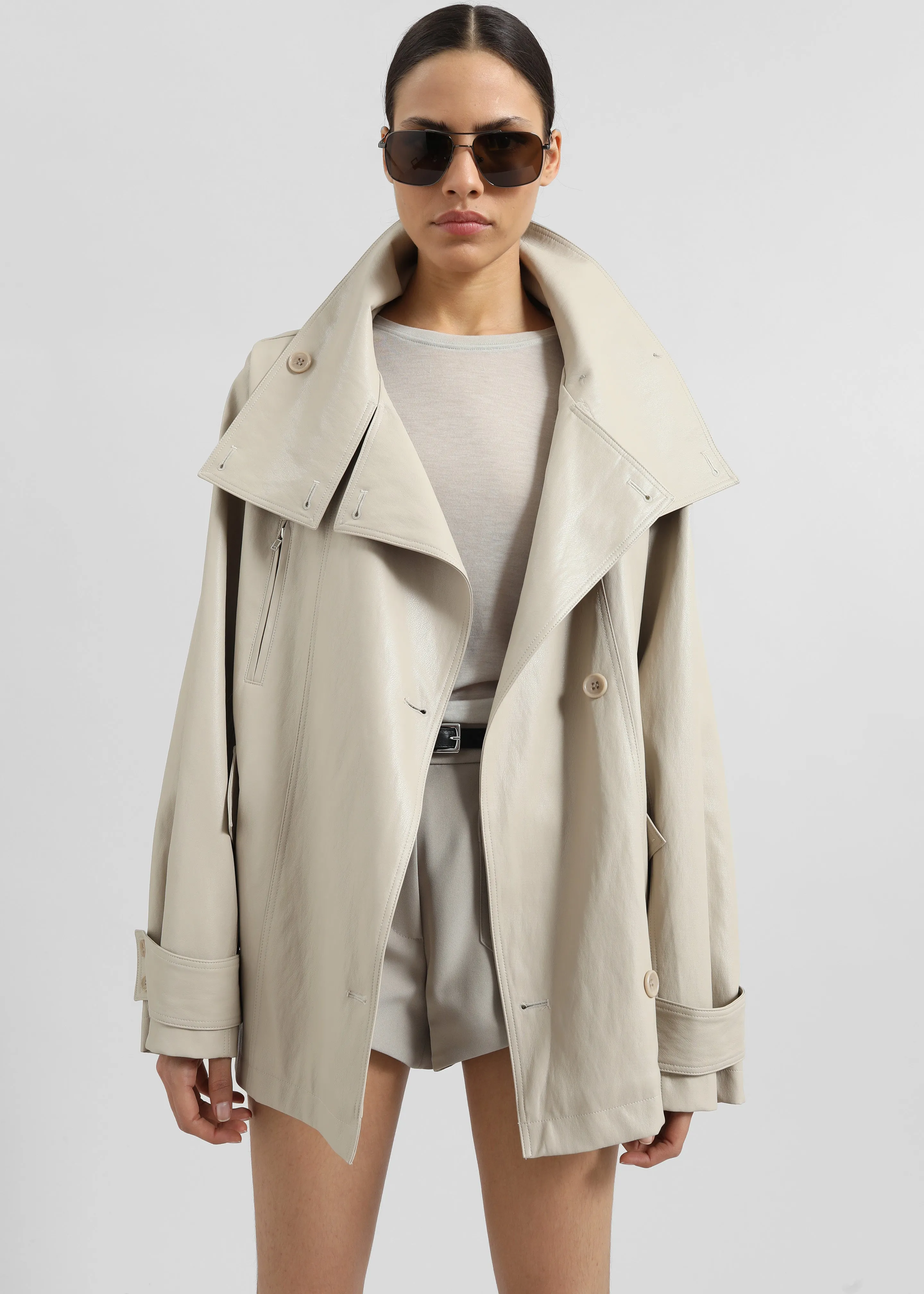 Amunta Faux Leather Trench Jacket - Light Beige sold by Frankie Shop product image thumbnail 3