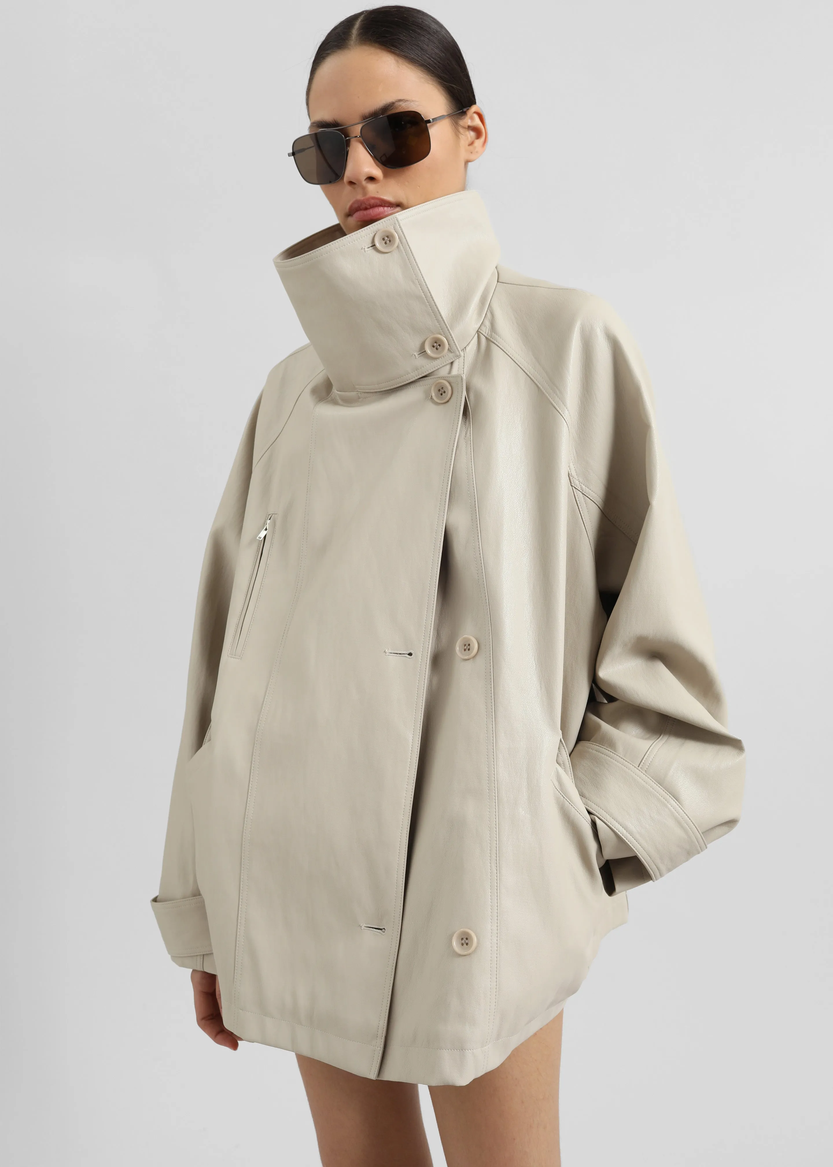 Amunta Faux Leather Trench Jacket - Light Beige sold by Frankie Shop