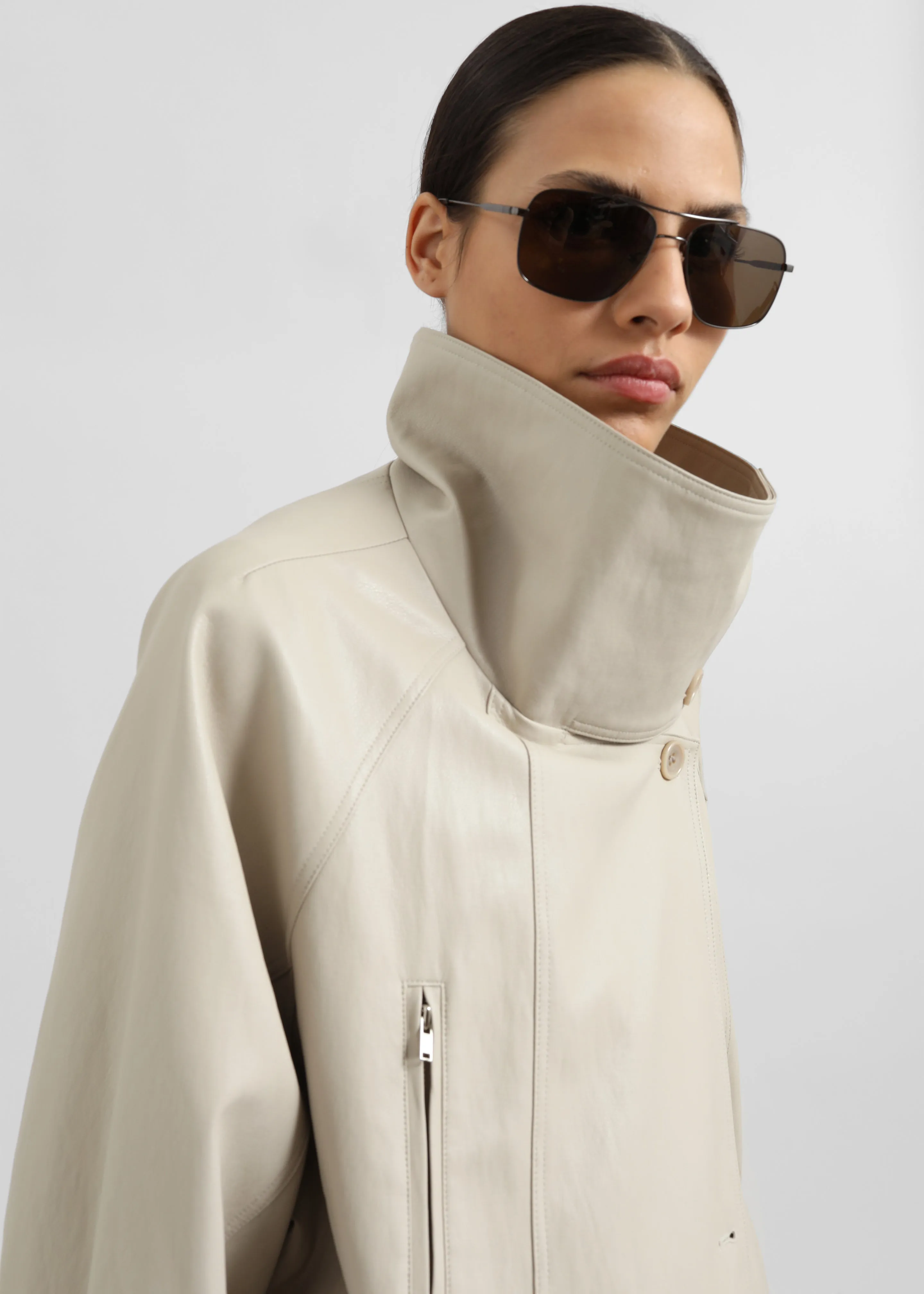 Amunta Faux Leather Trench Jacket - Light Beige sold by Frankie Shop product image thumbnail 4